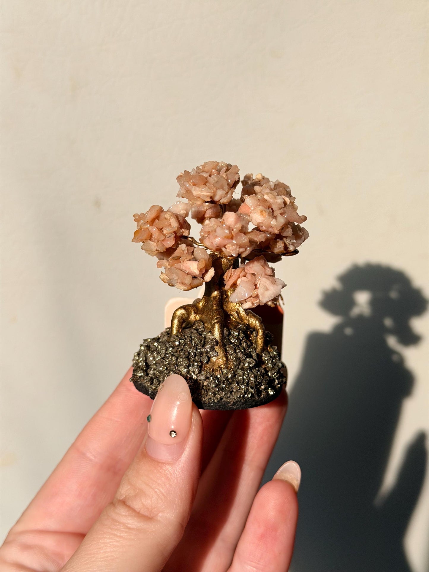 Beautiful Pink Opal Mini Tree with Pyrite Base | One Intuitively Chosen Pink Opal Tree