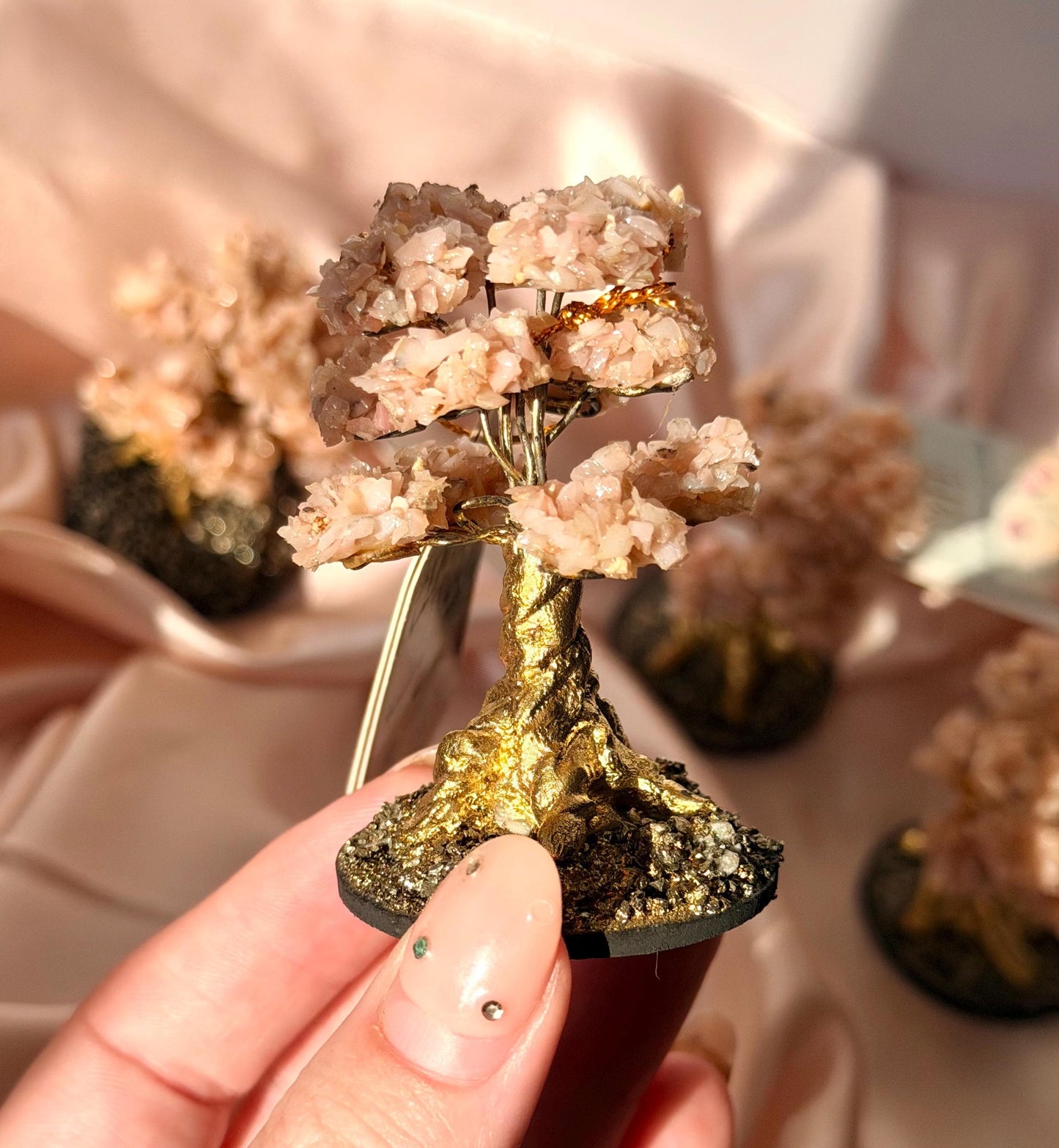 Beautiful Pink Opal Mini Tree with Pyrite Base | One Intuitively Chosen Pink Opal Tree