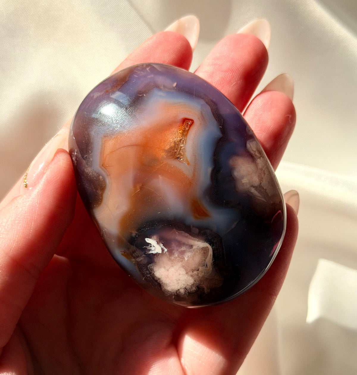 Blue Flower Agate Palm Stone | Natural Blue Flower Agate Crystal | Healing Crystal for Calm & Growth | Meditation Worry Stone