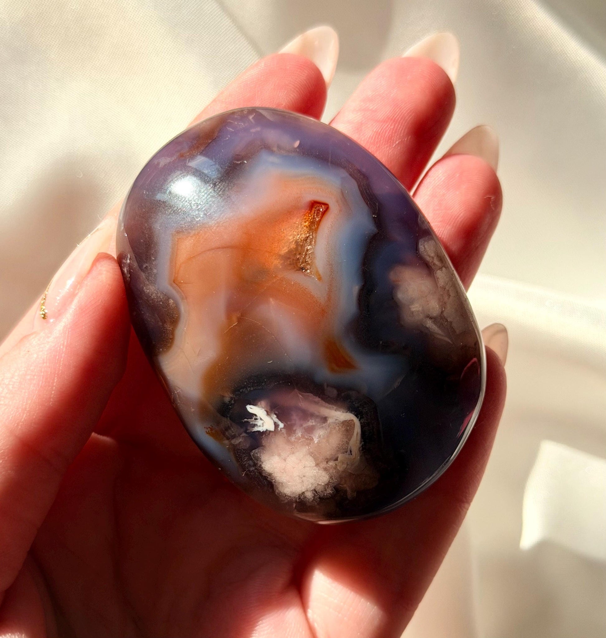 Blue Flower Agate Palm Stone | Natural Blue Flower Agate Crystal | Healing Crystal for Calm & Growth | Meditation Worry Stone
