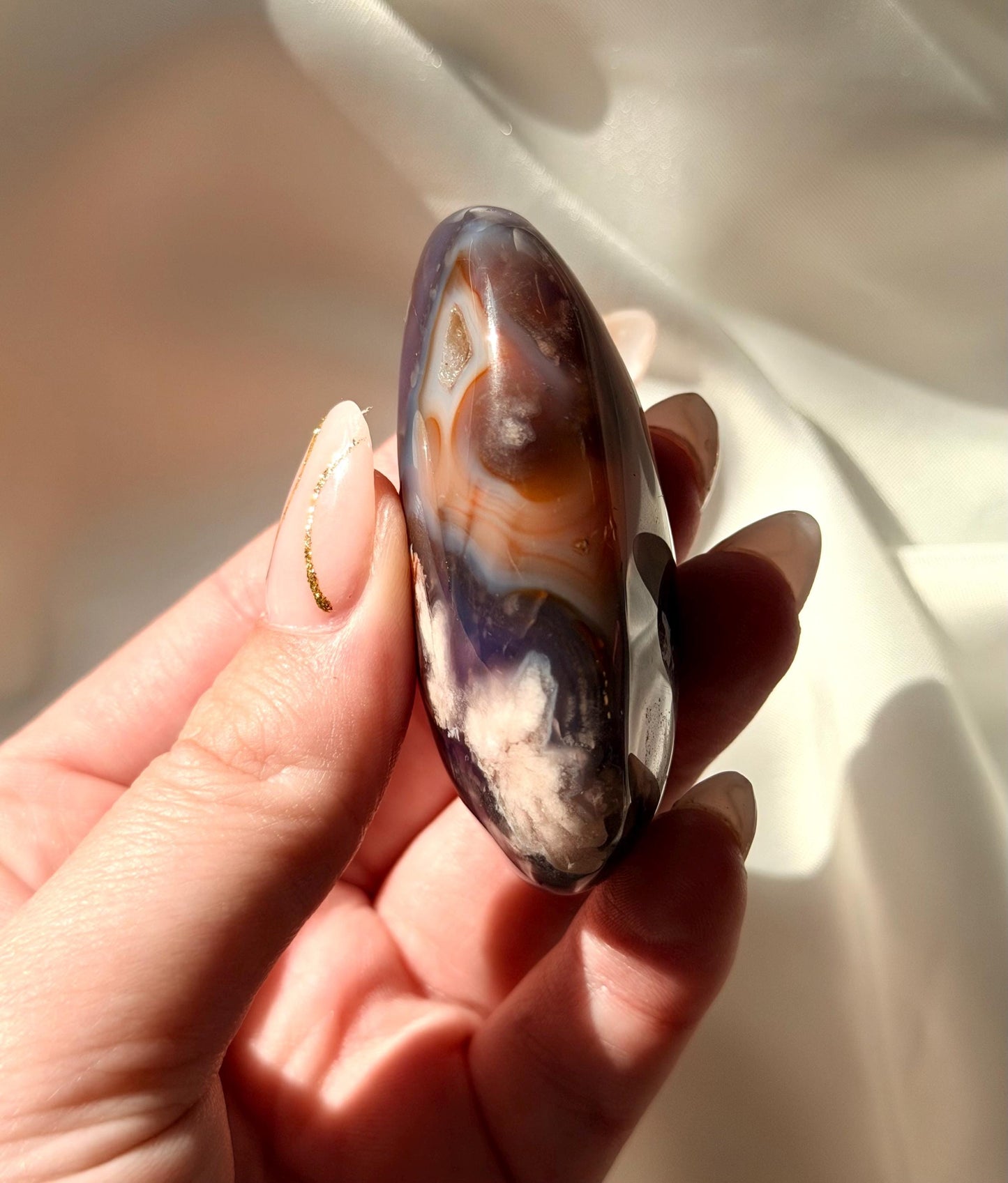 Blue Flower Agate Palm Stone | Natural Blue Flower Agate Crystal | Healing Crystal for Calm & Growth | Meditation Worry Stone