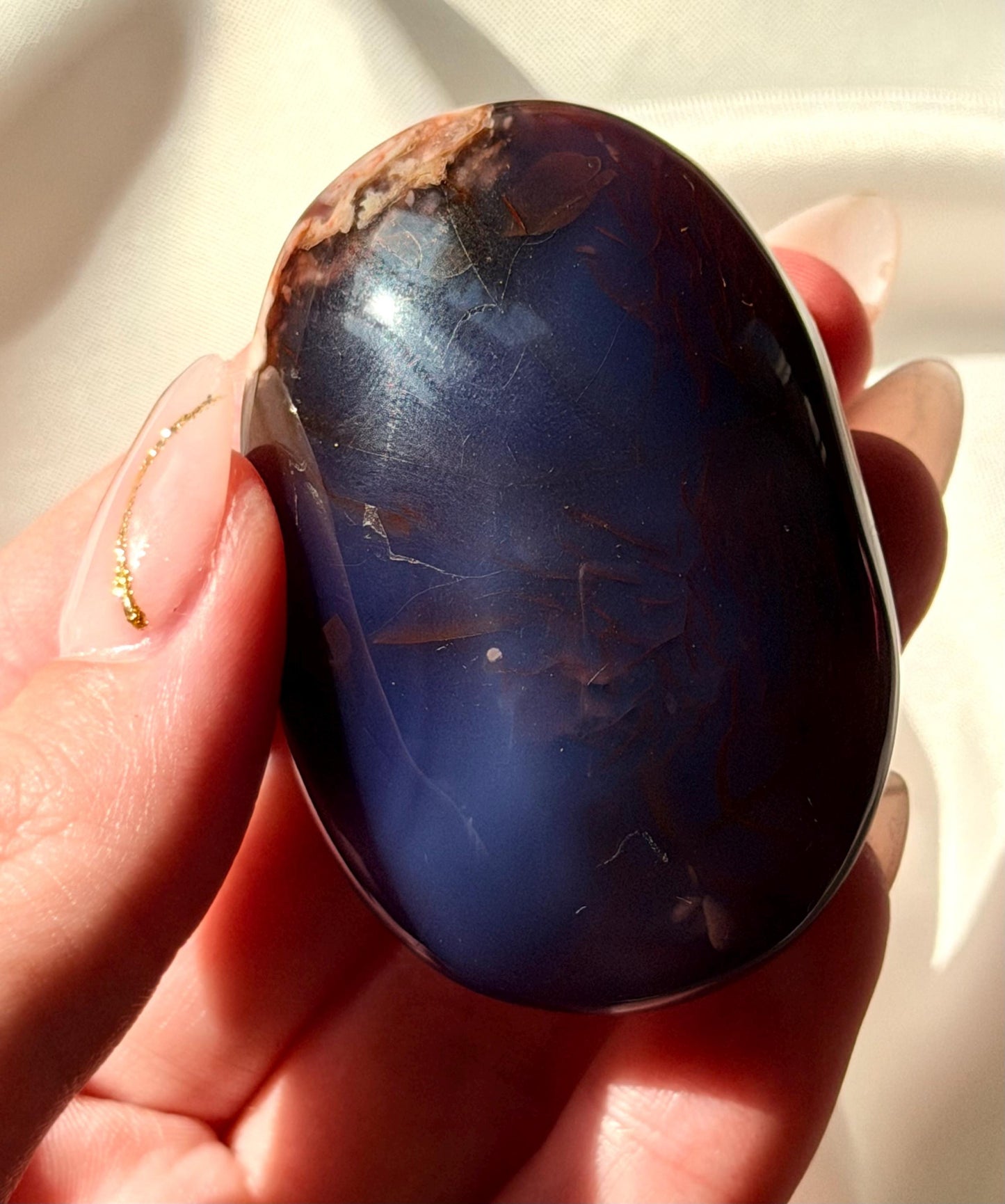 Blue Flower Agate Palm Stone | Natural Blue Flower Agate Crystal | Healing Crystal for Calm & Growth | Meditation Worry Stone