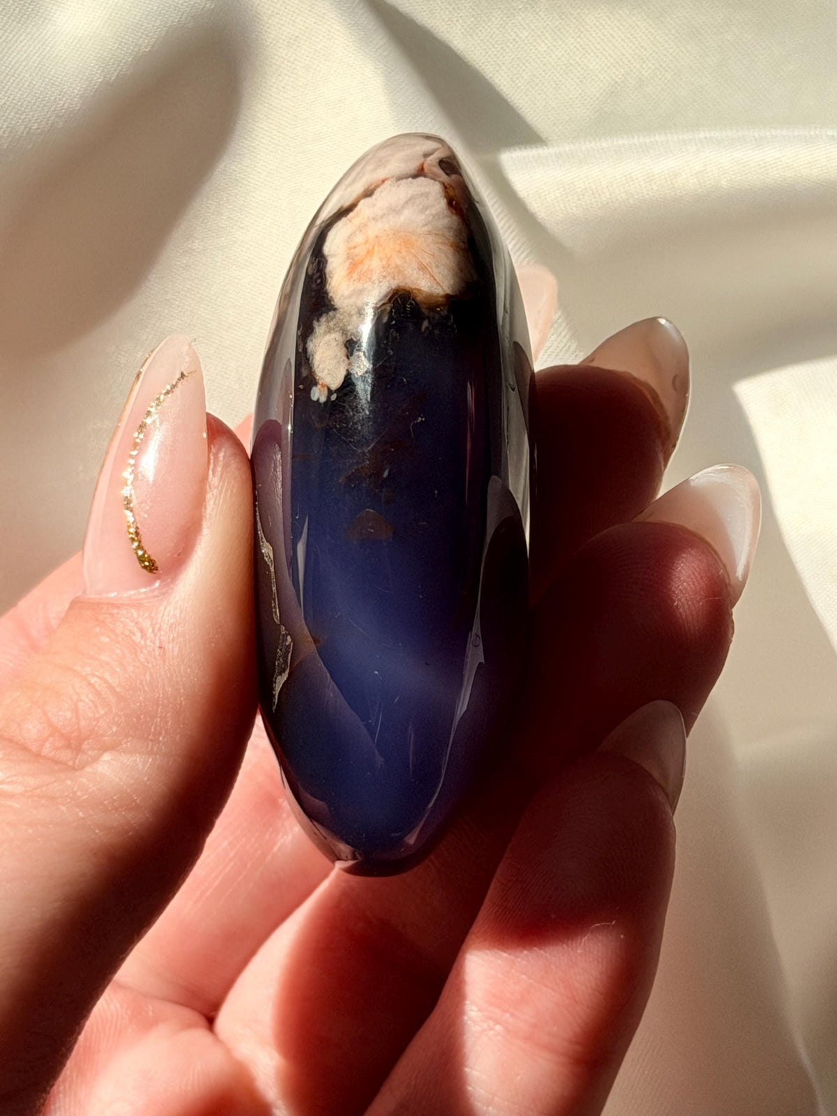 Blue Flower Agate Palm Stone | Natural Blue Flower Agate Crystal | Healing Crystal for Calm & Growth | Meditation Worry Stone