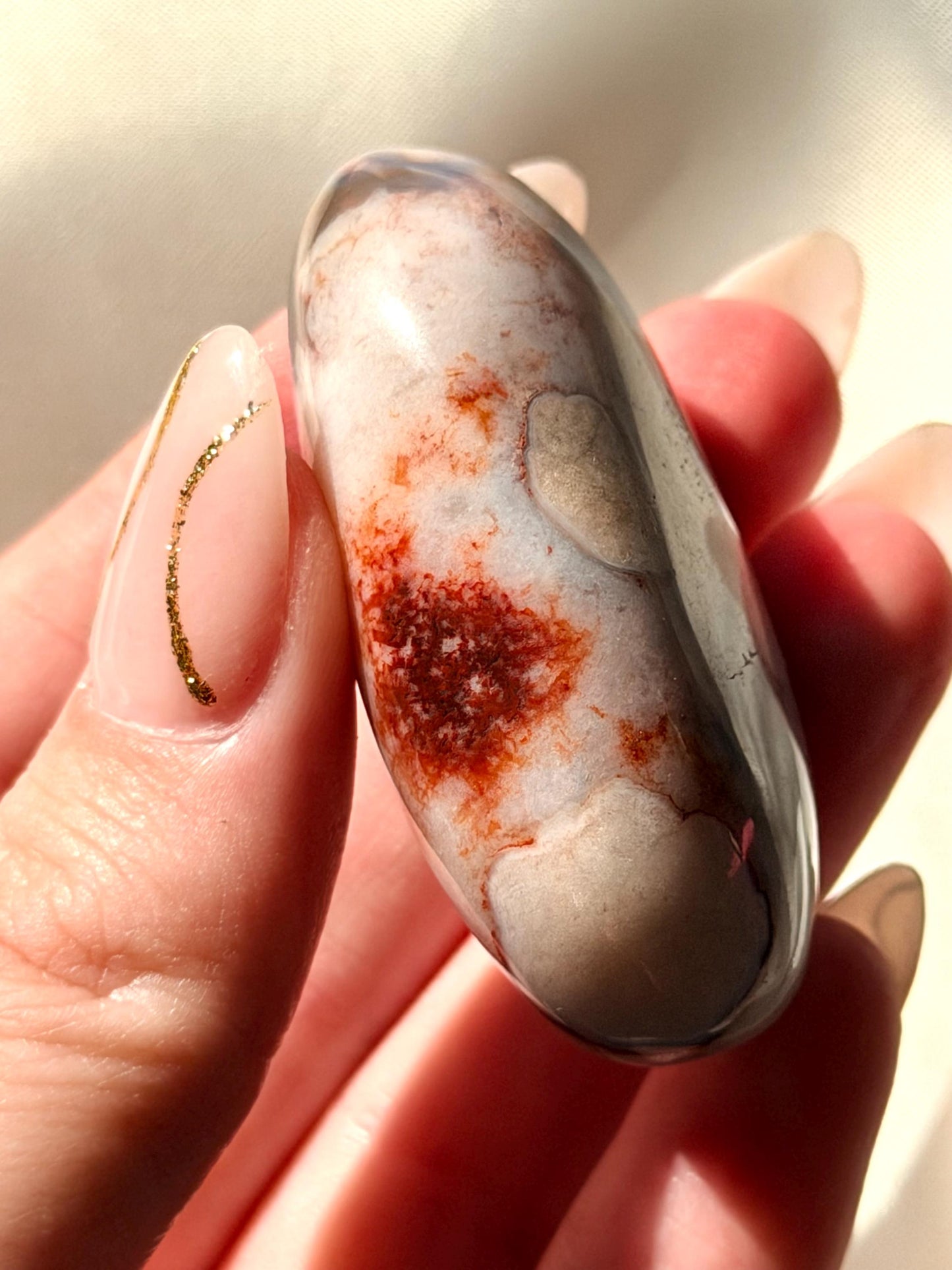 Blue Flower Agate Palm Stone | Natural Blue Flower Agate Crystal | Healing Crystal for Calm & Growth | Meditation Worry Stone