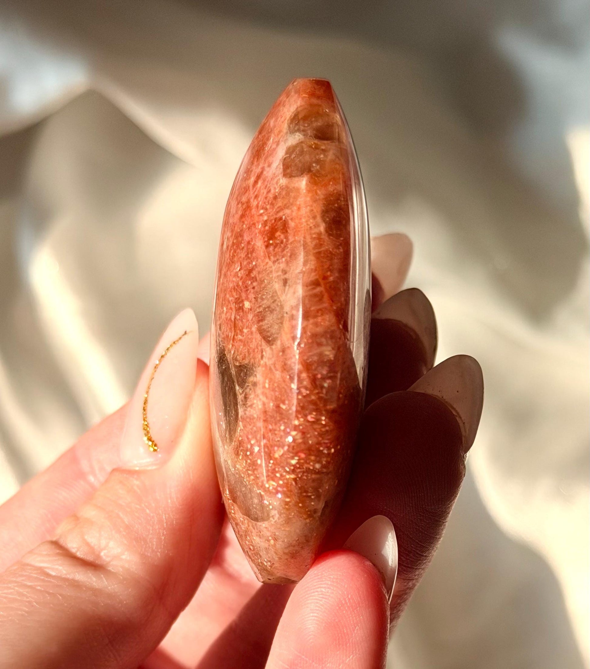 Beautiful Sunstone with Smoky Quartz Palmstone | White Flash Sunstone with Sparkle | Flashy Sunstone Palm Stone