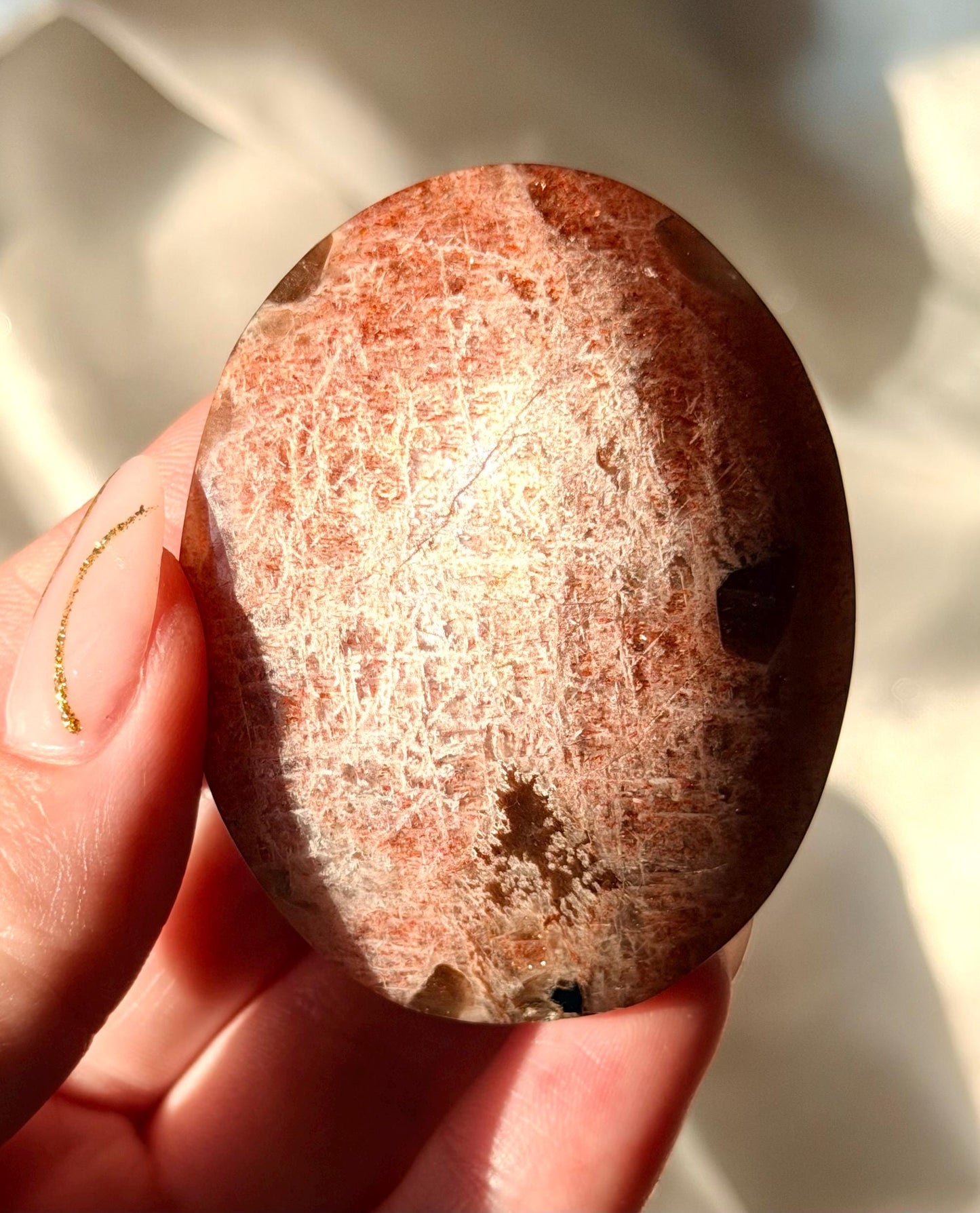 Beautiful Sunstone with Smoky Quartz Palmstone | White Flash Sunstone with Sparkle | Flashy Sunstone Palm Stone