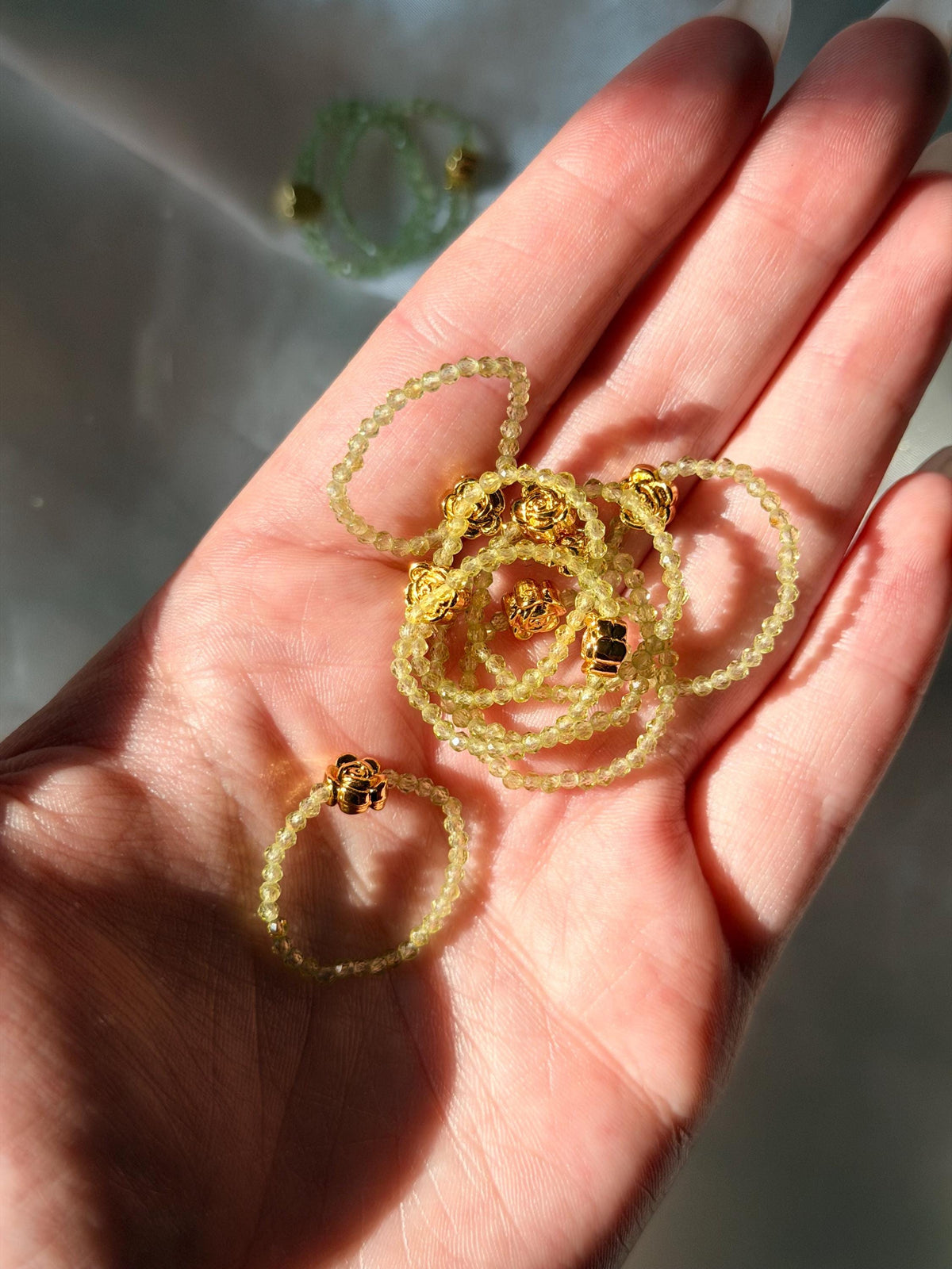 Beautiful Prehnite Beaded Ring | Prehnite Ring | Crystal Beaded Rings | Bead Ring
