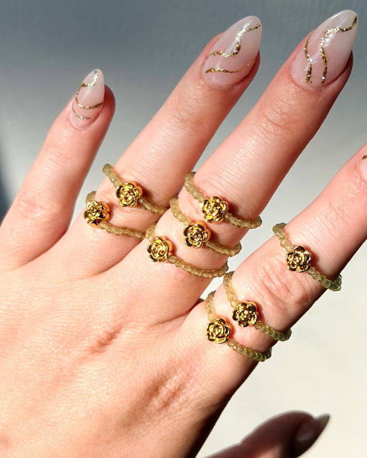 Beautiful Prehnite Beaded Ring | Prehnite Ring | Crystal Beaded Rings | Bead Ring