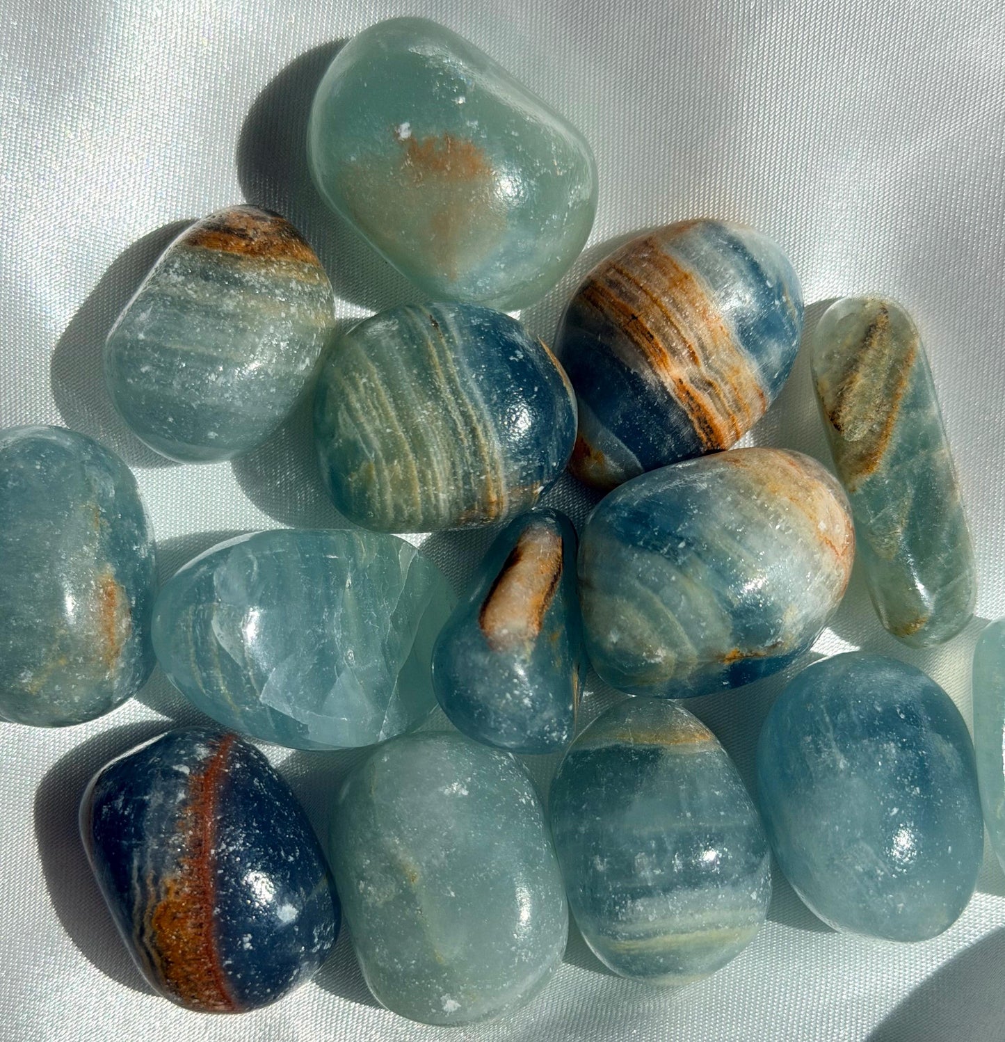 Gorgeous Aquatine Calcite Tumbled Stones | One (1) Blue Onyx Pebble