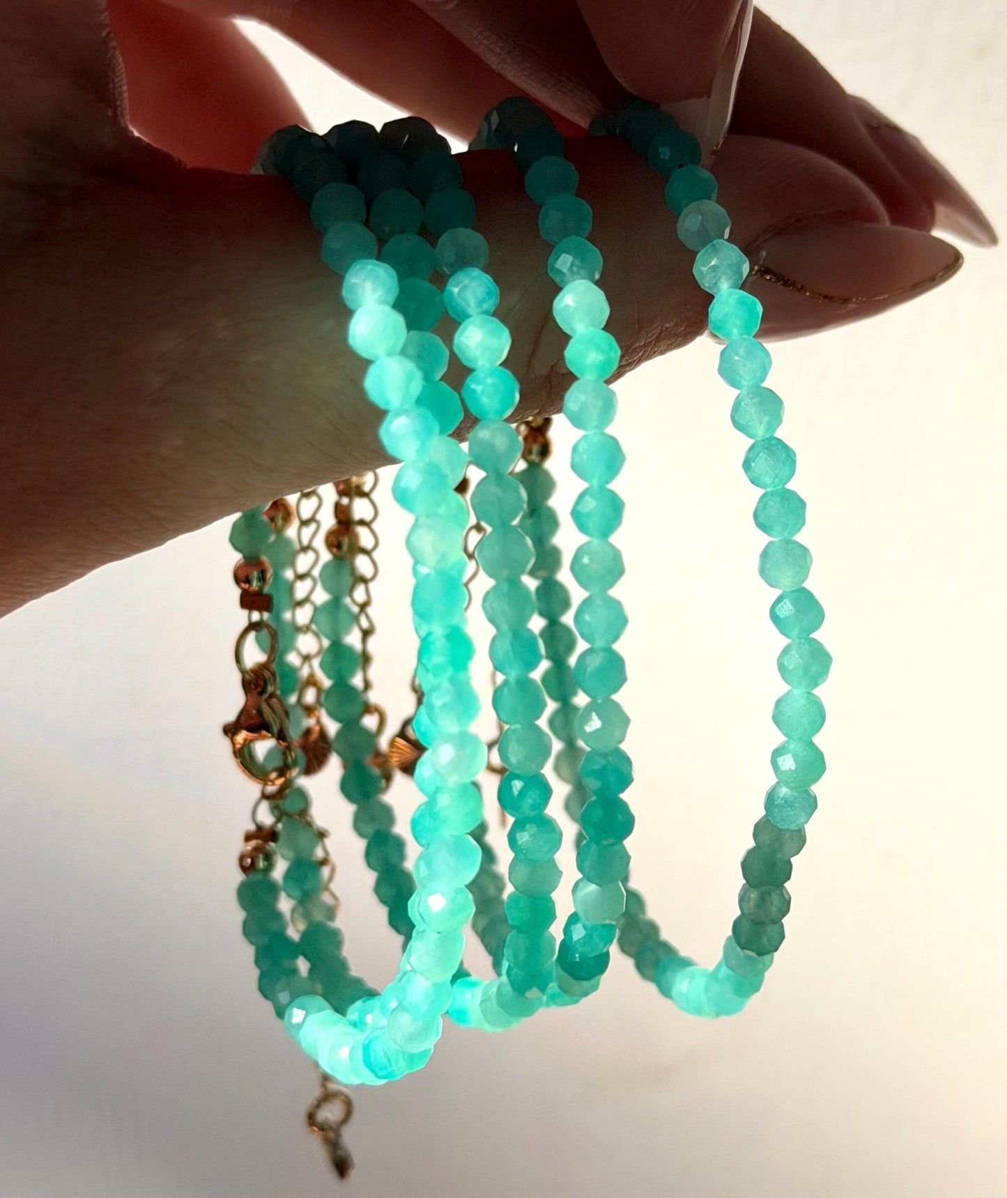Adjustable Amazonite Bracelet | 2mm Genuine Gemstone Beaded Bracelet | Dainty Crystal Jewelry | Minimalist Healing Gift for Women