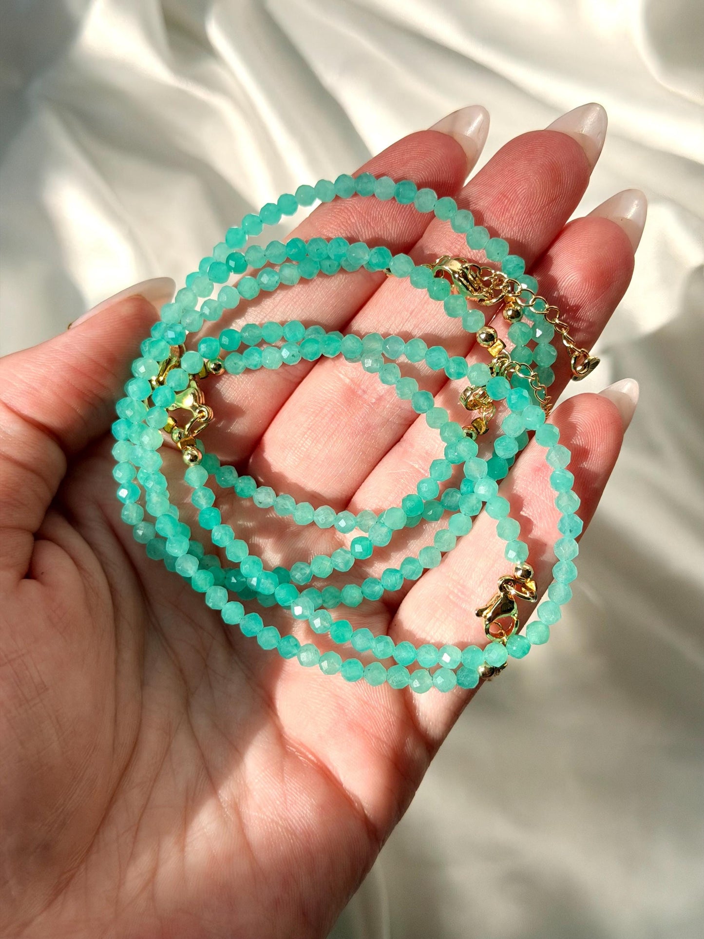 Adjustable Amazonite Bracelet | 2mm Genuine Gemstone Beaded Bracelet | Dainty Crystal Jewelry | Minimalist Healing Gift for Women