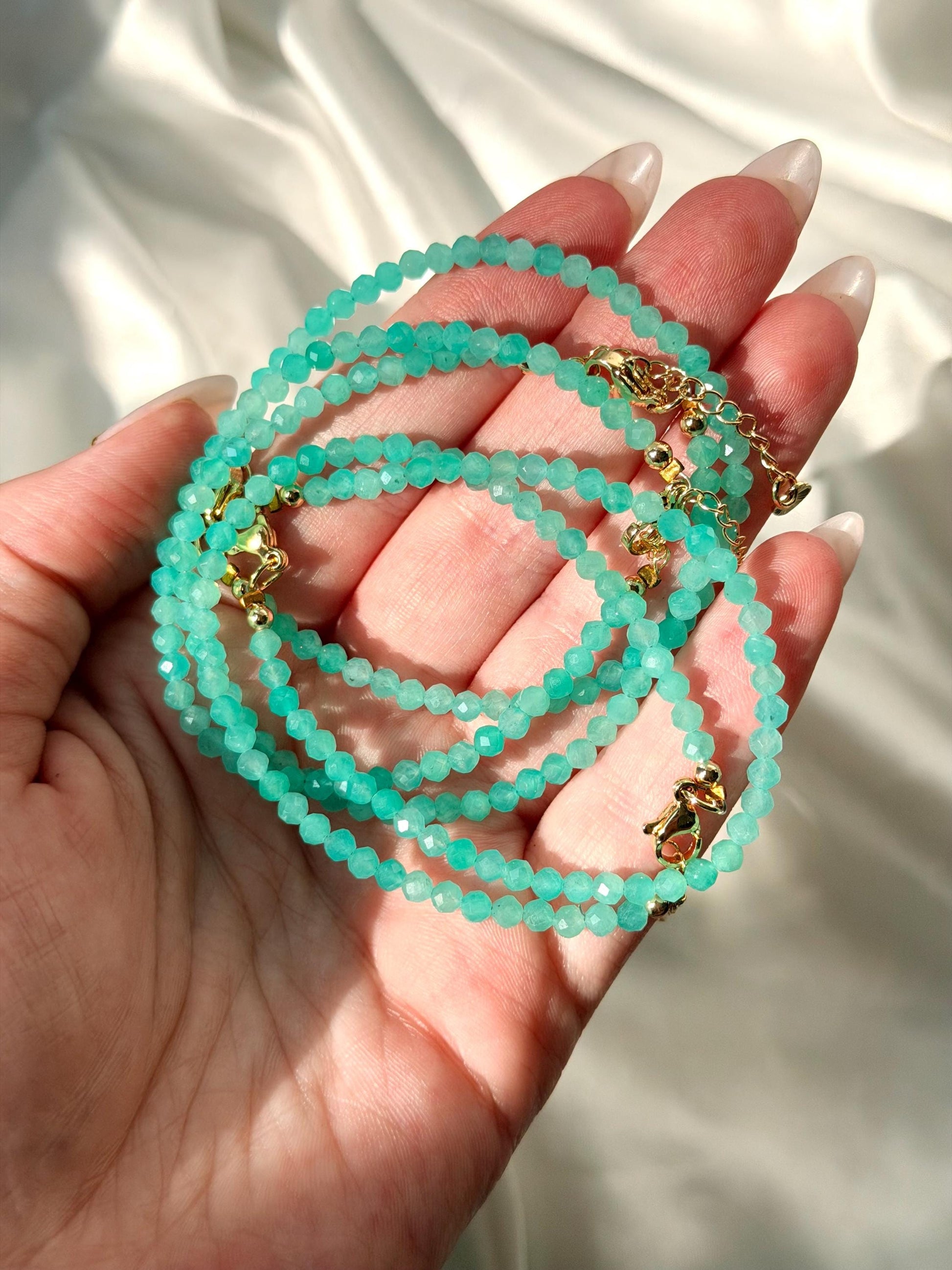 Adjustable Amazonite Bracelet | 2mm Genuine Gemstone Beaded Bracelet | Dainty Crystal Jewelry | Minimalist Healing Gift for Women