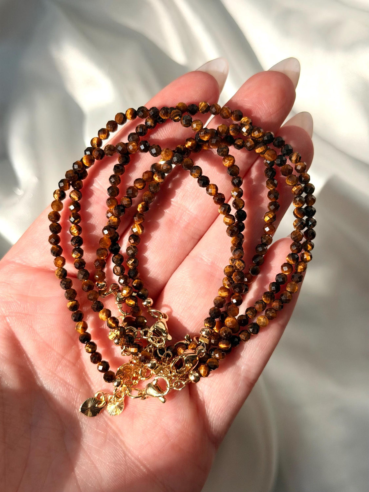 Adjustable Tiger’s Eye Bracelet | 2mm Beaded Bracelet | Tigers Eye Bracelet | Healing Crystal Jewelry