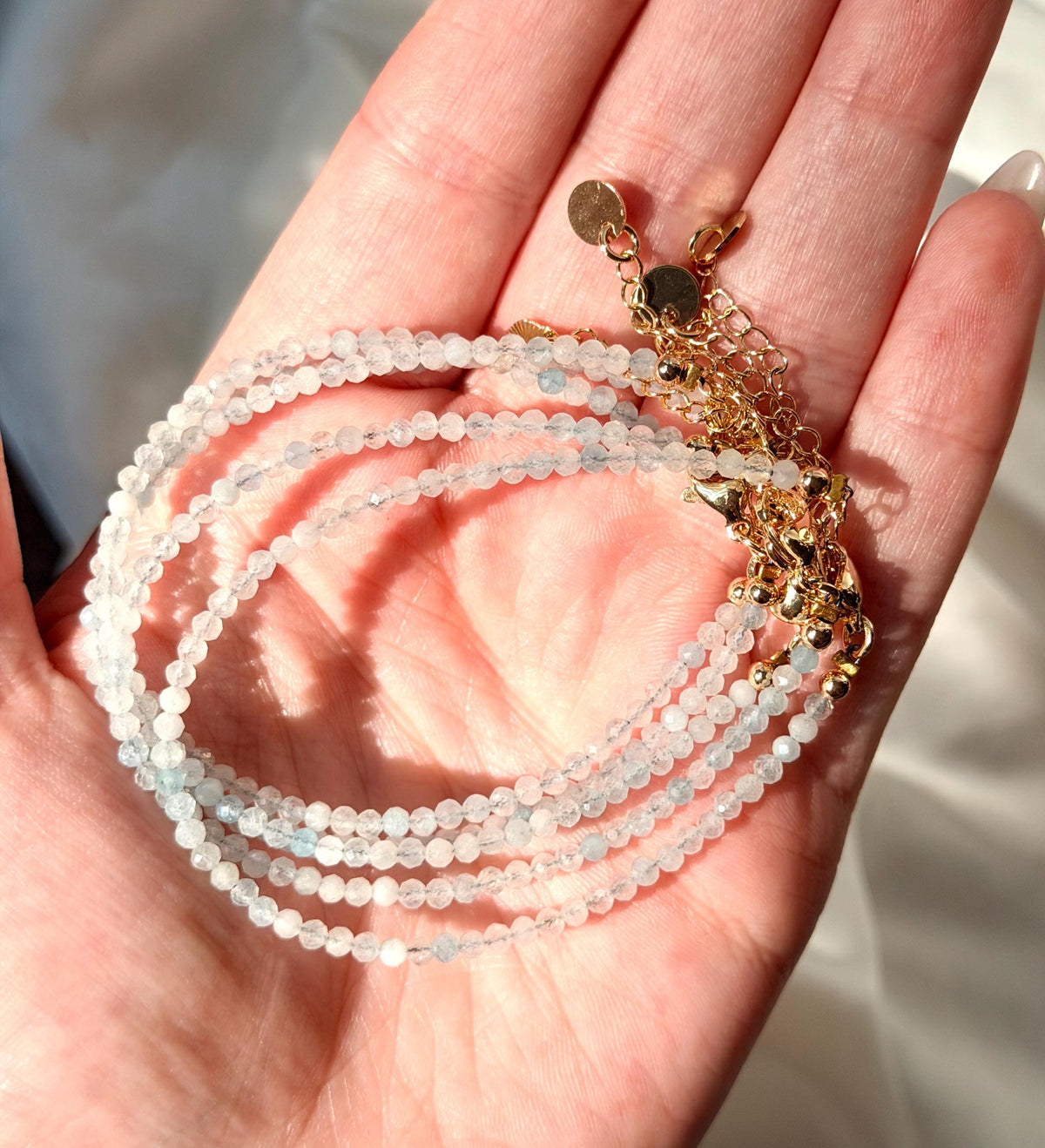 Adjustable Aquamarine Beaded Bracelet | Aquamarine Bracelet | 2mm Beads | Minimalist Jewelry for Her