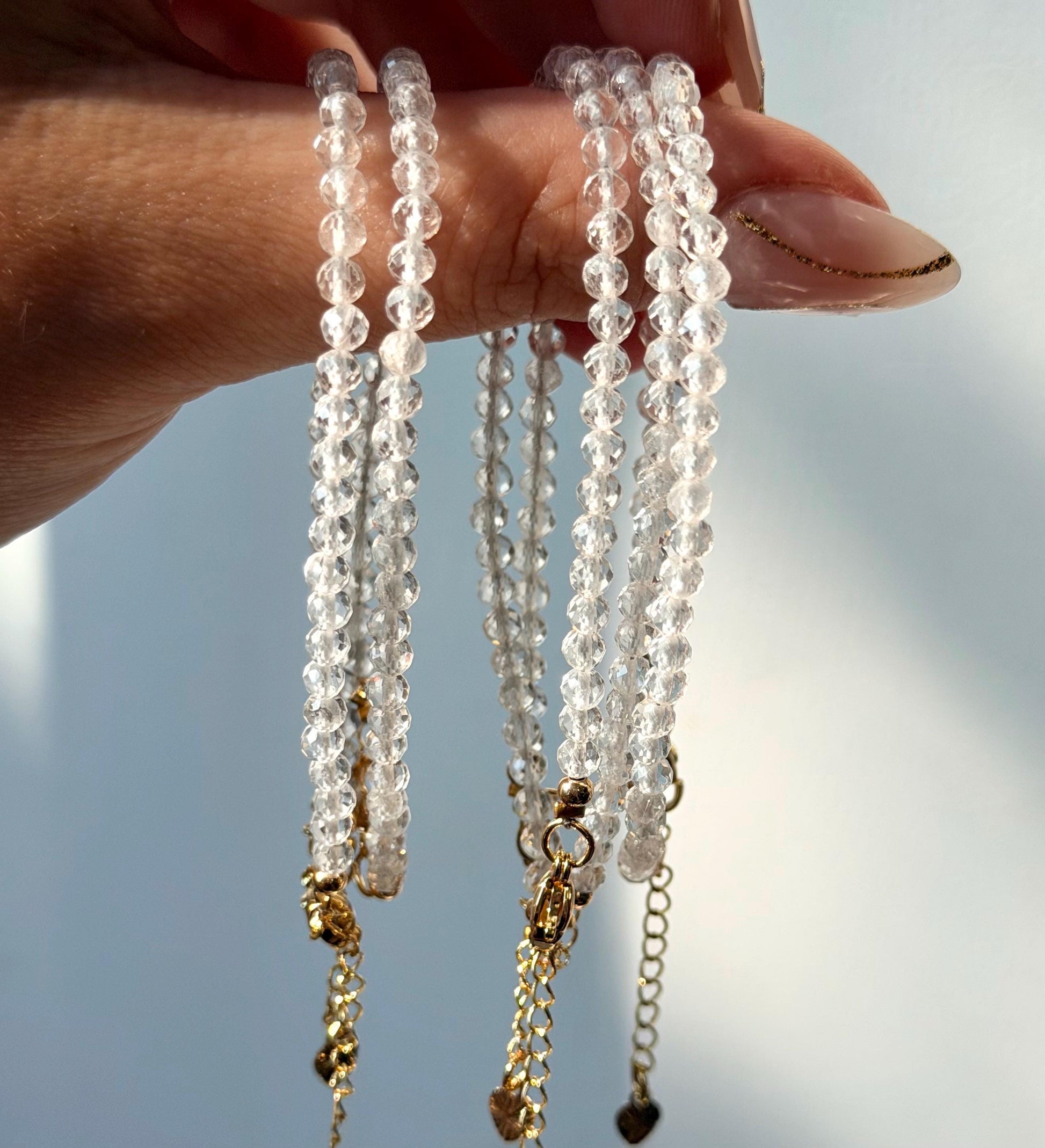 Adjustable Clear Quartz Bracelet | 2mm Beaded Clear Quartz Bracelet | Minimalist Bracelet