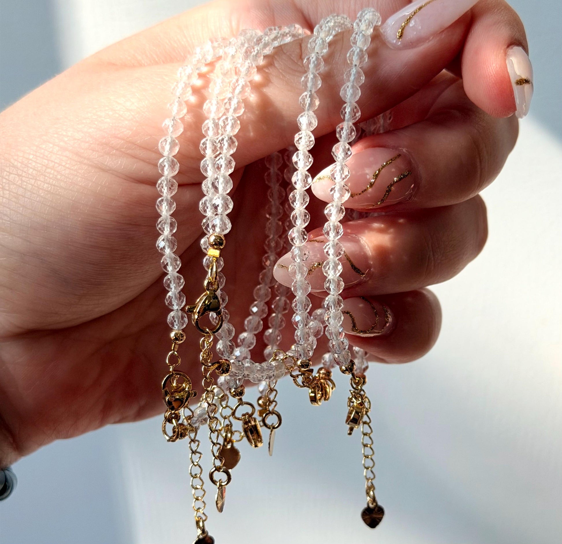 Adjustable Clear Quartz Bracelet | 2mm Beaded Clear Quartz Bracelet | Minimalist Bracelet