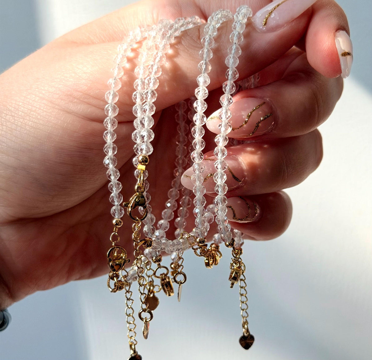 Adjustable Clear Quartz Bracelet | 2mm Beaded Clear Quartz Bracelet | Minimalist Bracelet