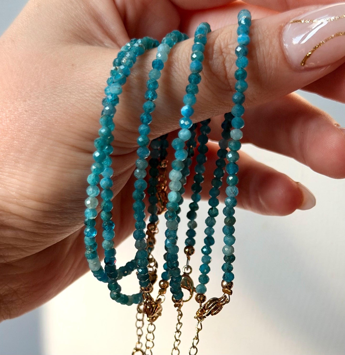 Adjustable Blue Apatite Bracelet | Blue Apatite Beaded Bracelet | 1-3mm Blue Apatite Beads | Blue Crystal Bracelet