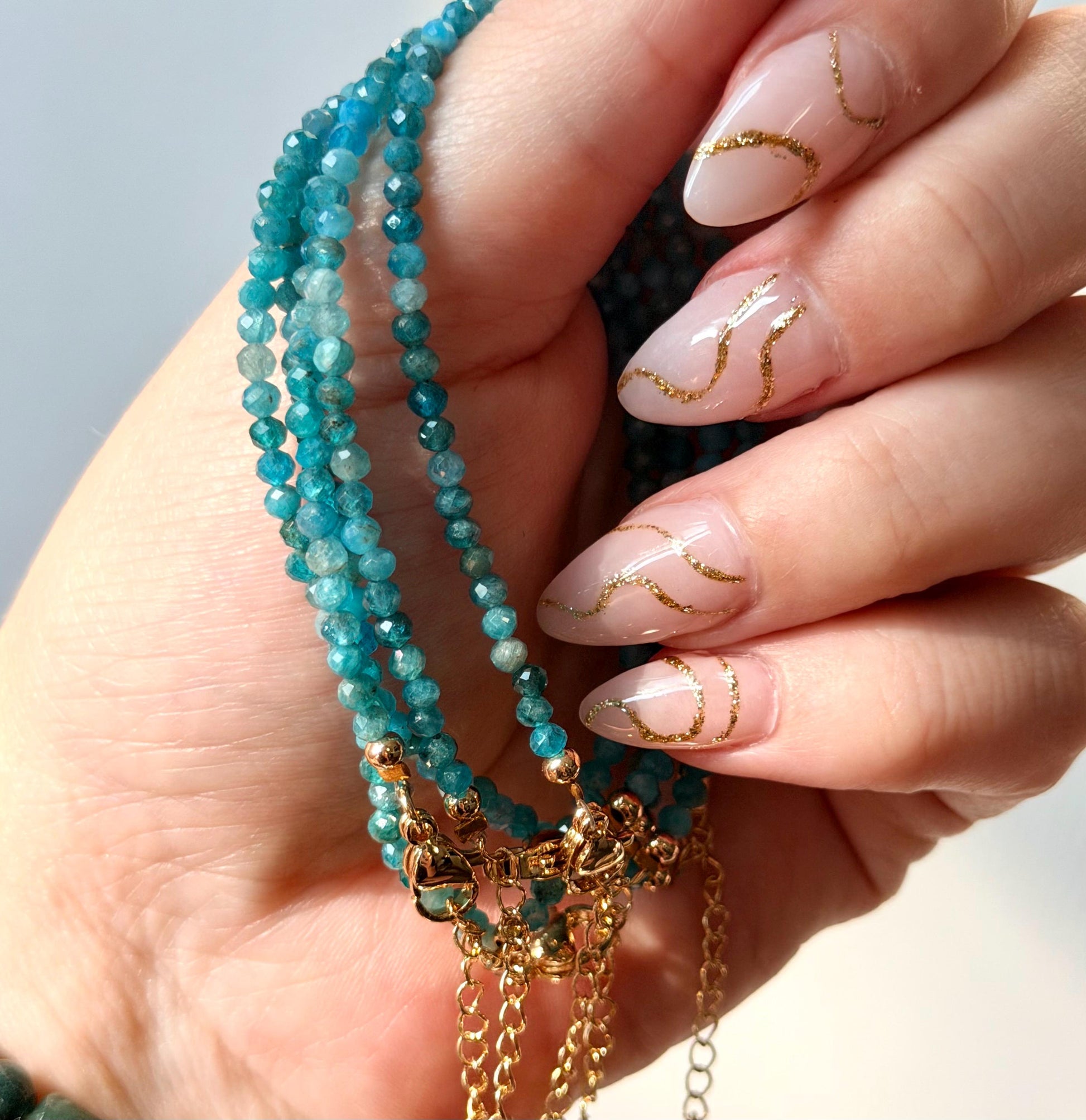 Adjustable Blue Apatite Bracelet | Blue Apatite Beaded Bracelet | 1-3mm Blue Apatite Beads | Blue Crystal Bracelet