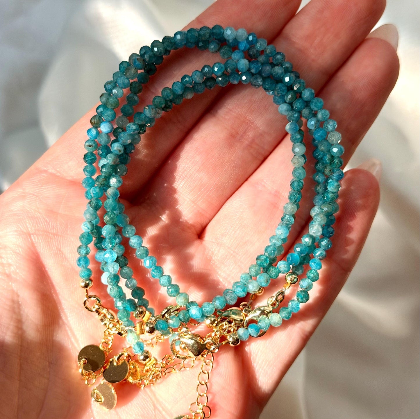 Adjustable Blue Apatite Bracelet | Blue Apatite Beaded Bracelet | 1-3mm Blue Apatite Beads | Blue Crystal Bracelet