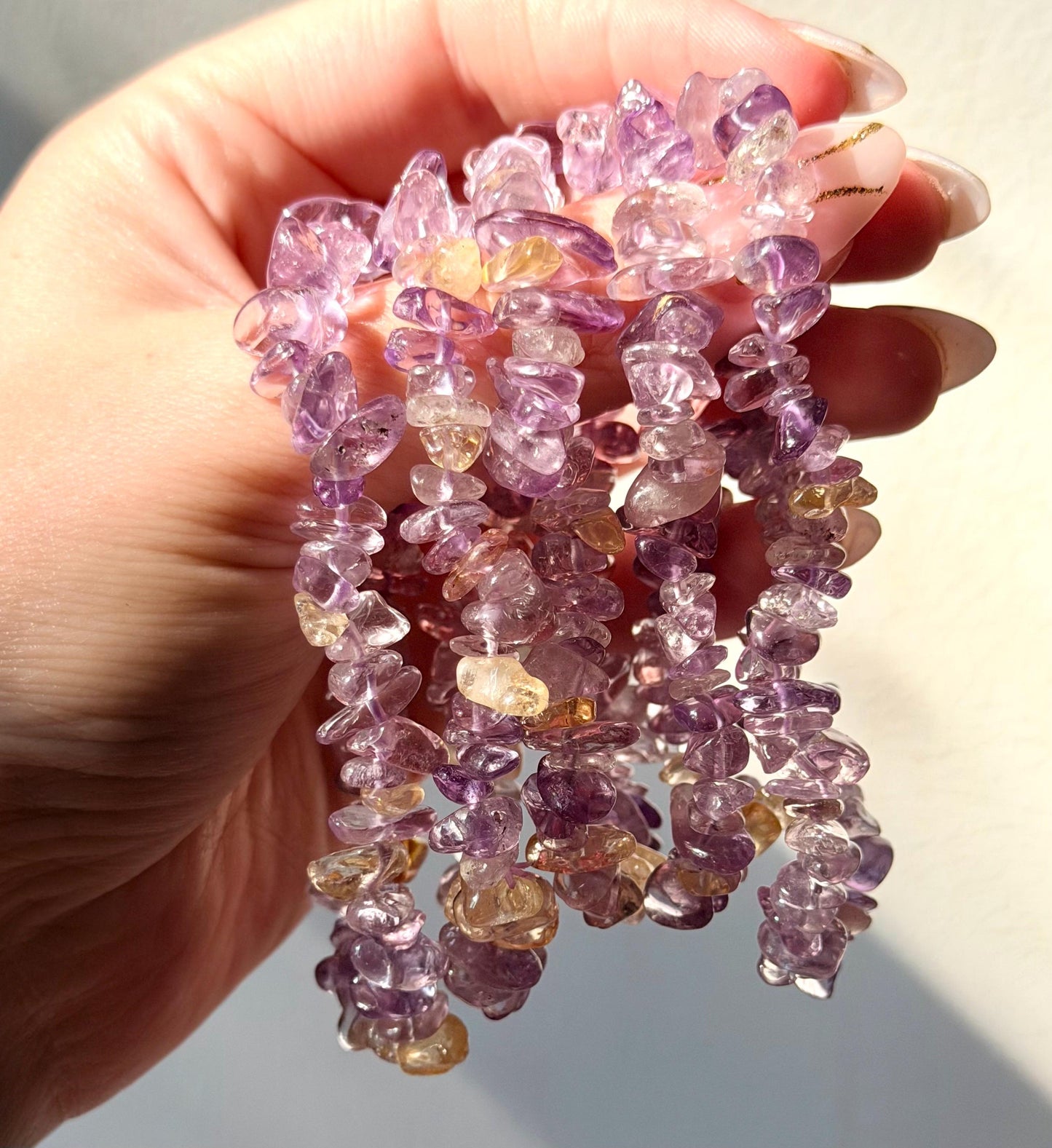 Beautiful Ametrine Chip Bracelet | Amethyst & Citrine Bracelet | Crystal Chip Bracelet