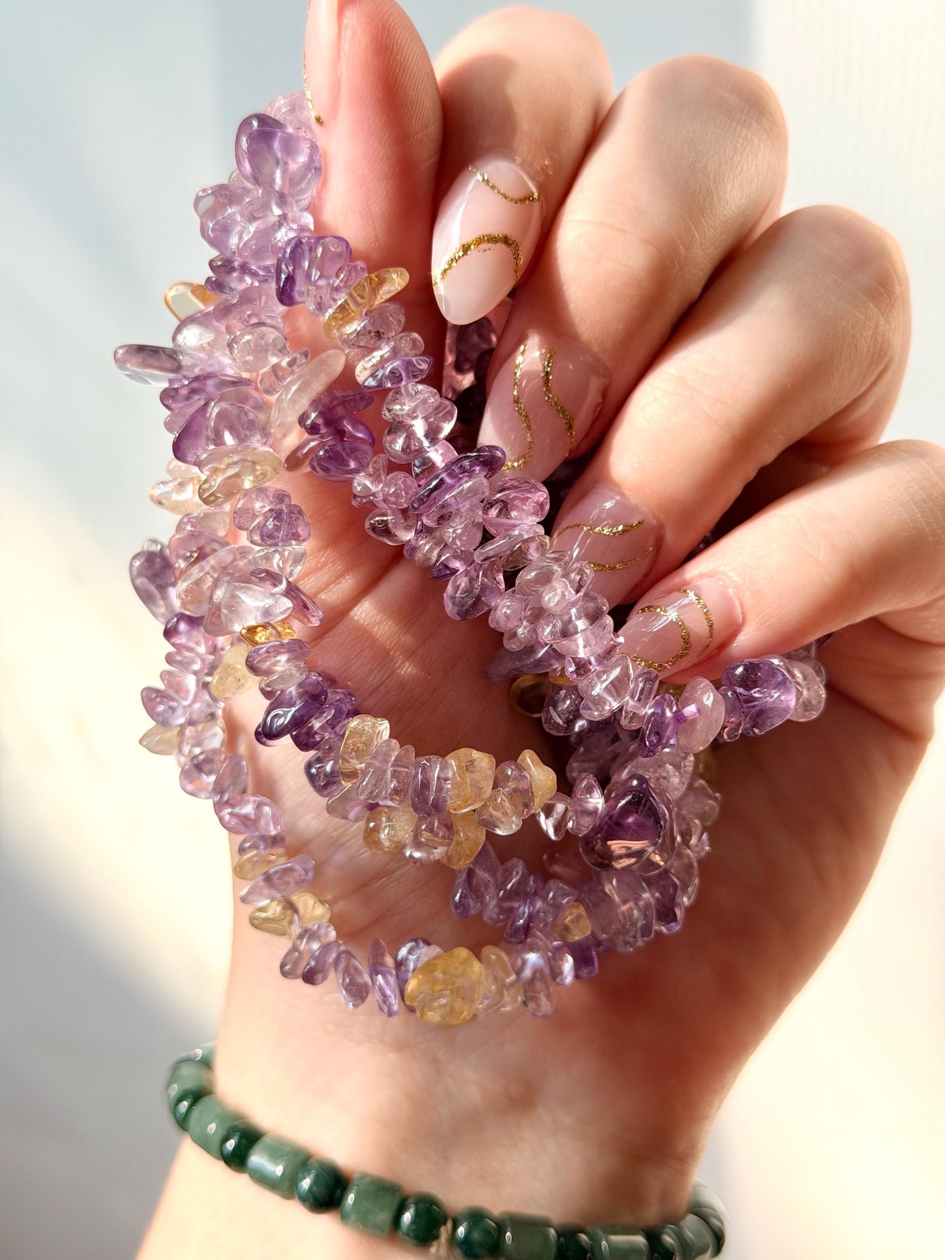 Beautiful Ametrine Chip Bracelet | Amethyst & Citrine Bracelet | Crystal Chip Bracelet