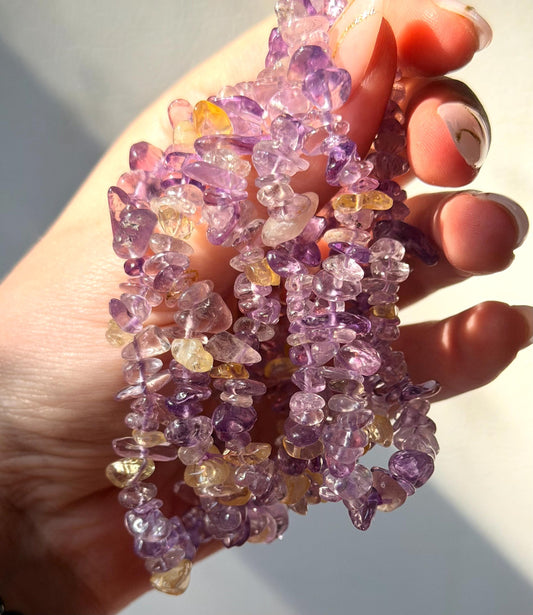 Beautiful Ametrine Chip Bracelet | Amethyst & Citrine Bracelet | Crystal Chip Bracelet