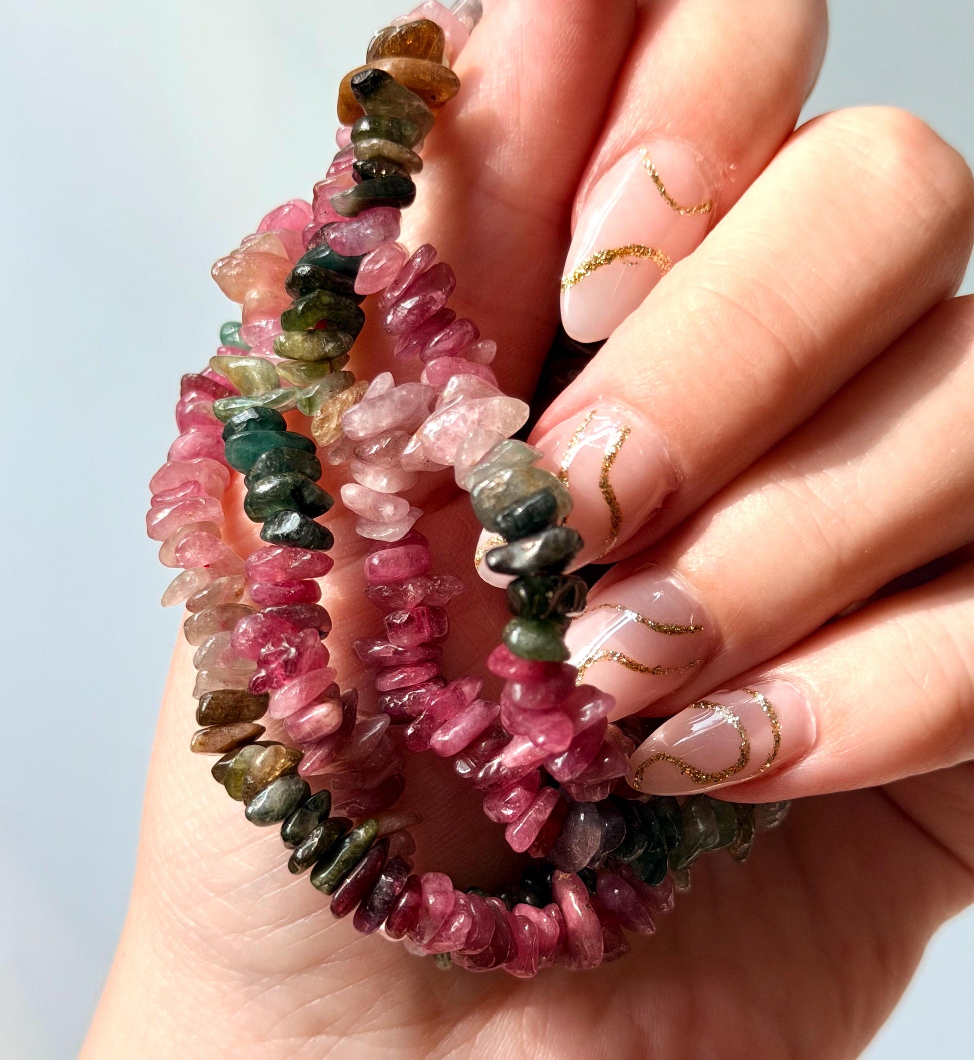 Watermelon Tourmaline Bracelet | Rainbow Tourmaline Chip Bracelet | Stretchy Bracelets