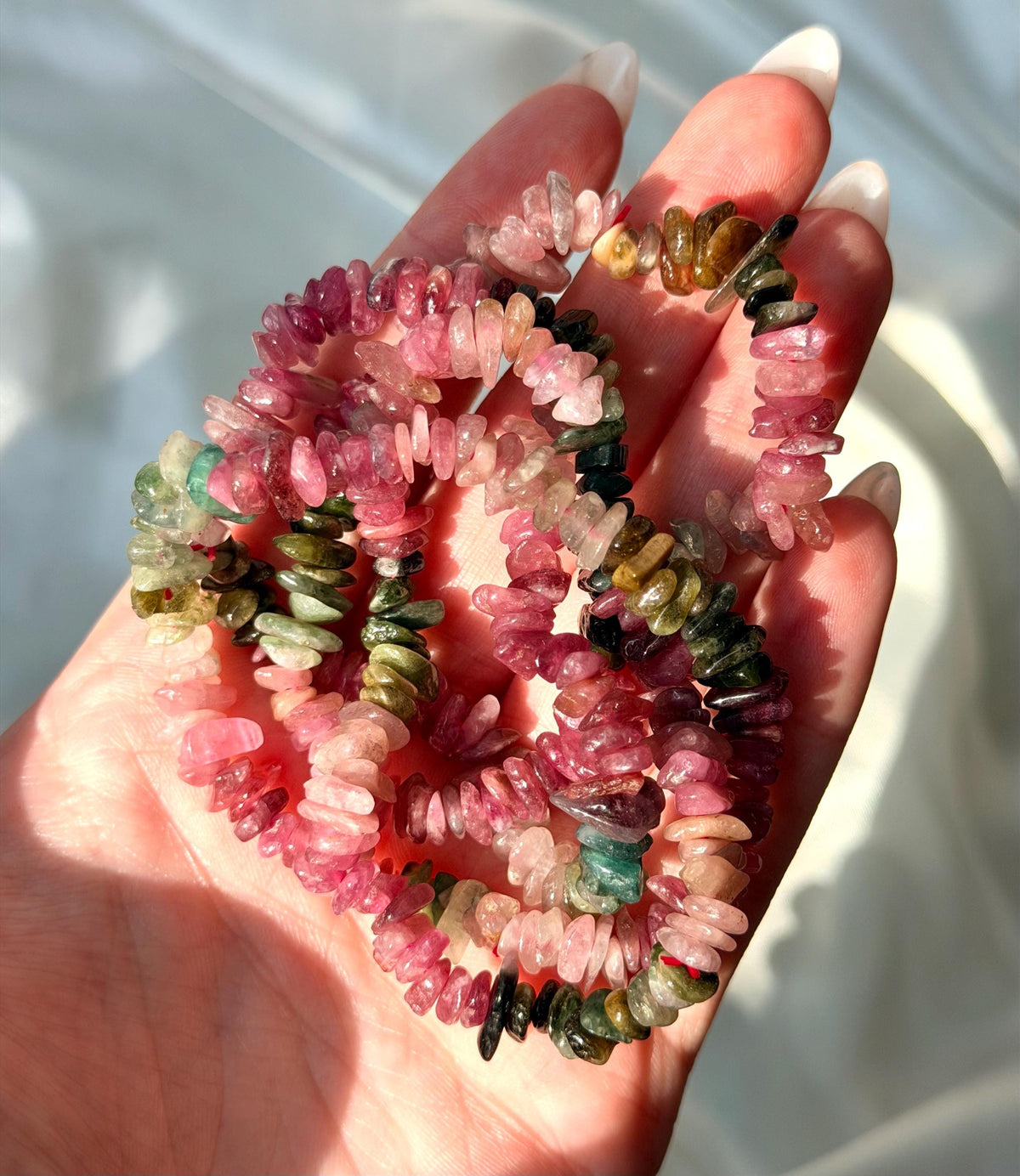 Watermelon Tourmaline Bracelet | Rainbow Tourmaline Chip Bracelet | Stretchy Bracelets
