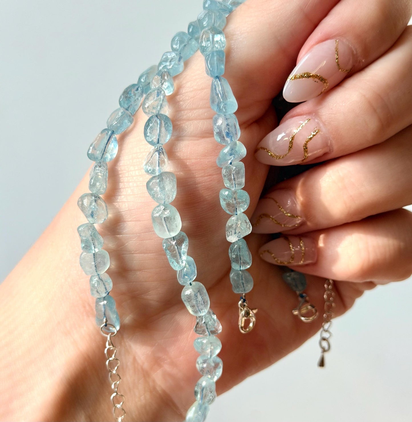Adjustable Aquamarine Irregular Stone Bracelet | Aquamarine Bracelet with Lobster Clasp | Blue Crystal Bracelet