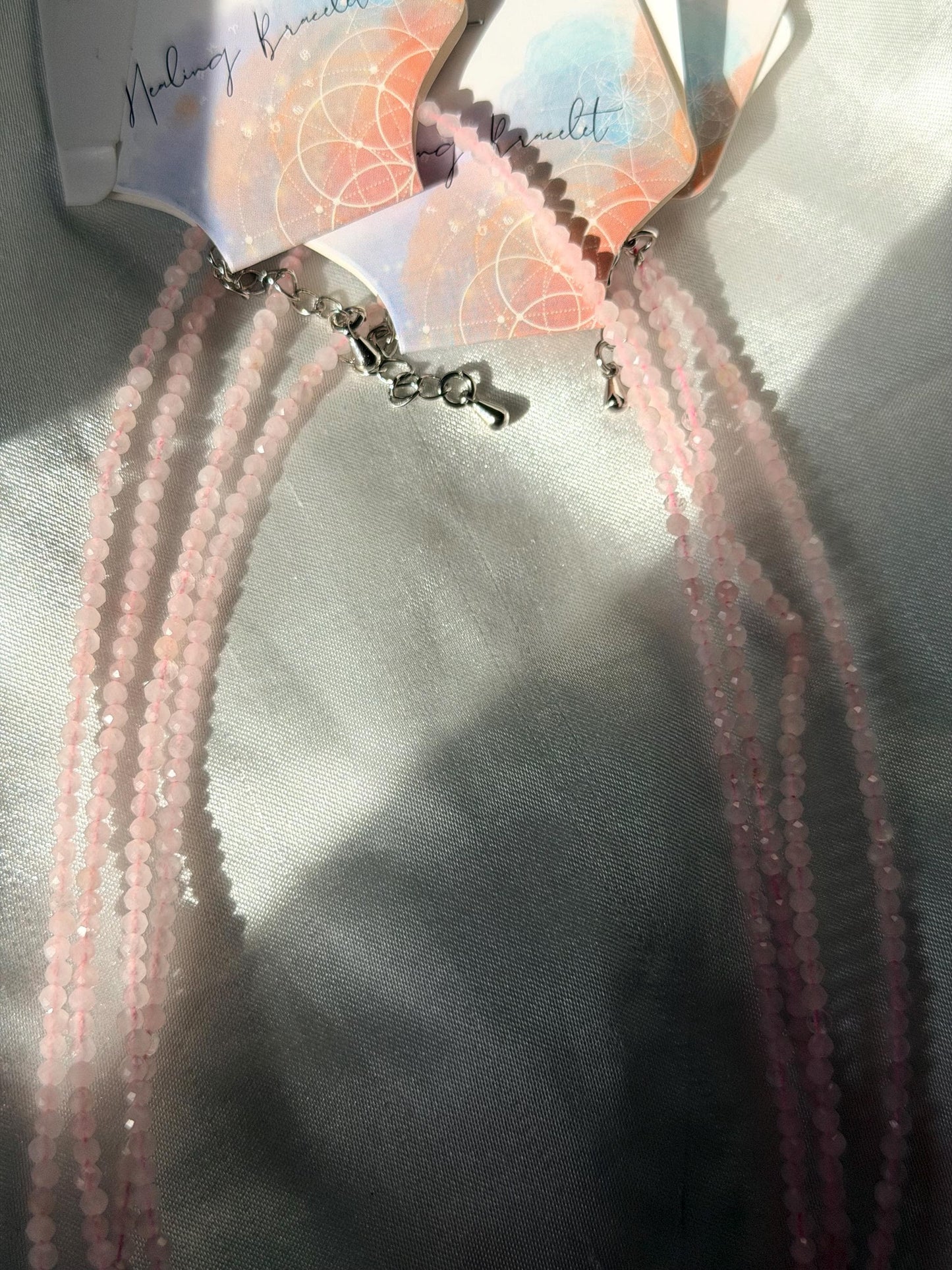 Beautiful Rose Quartz Necklace | 3mm Rose Quartz Beaded Adjustable Necklace