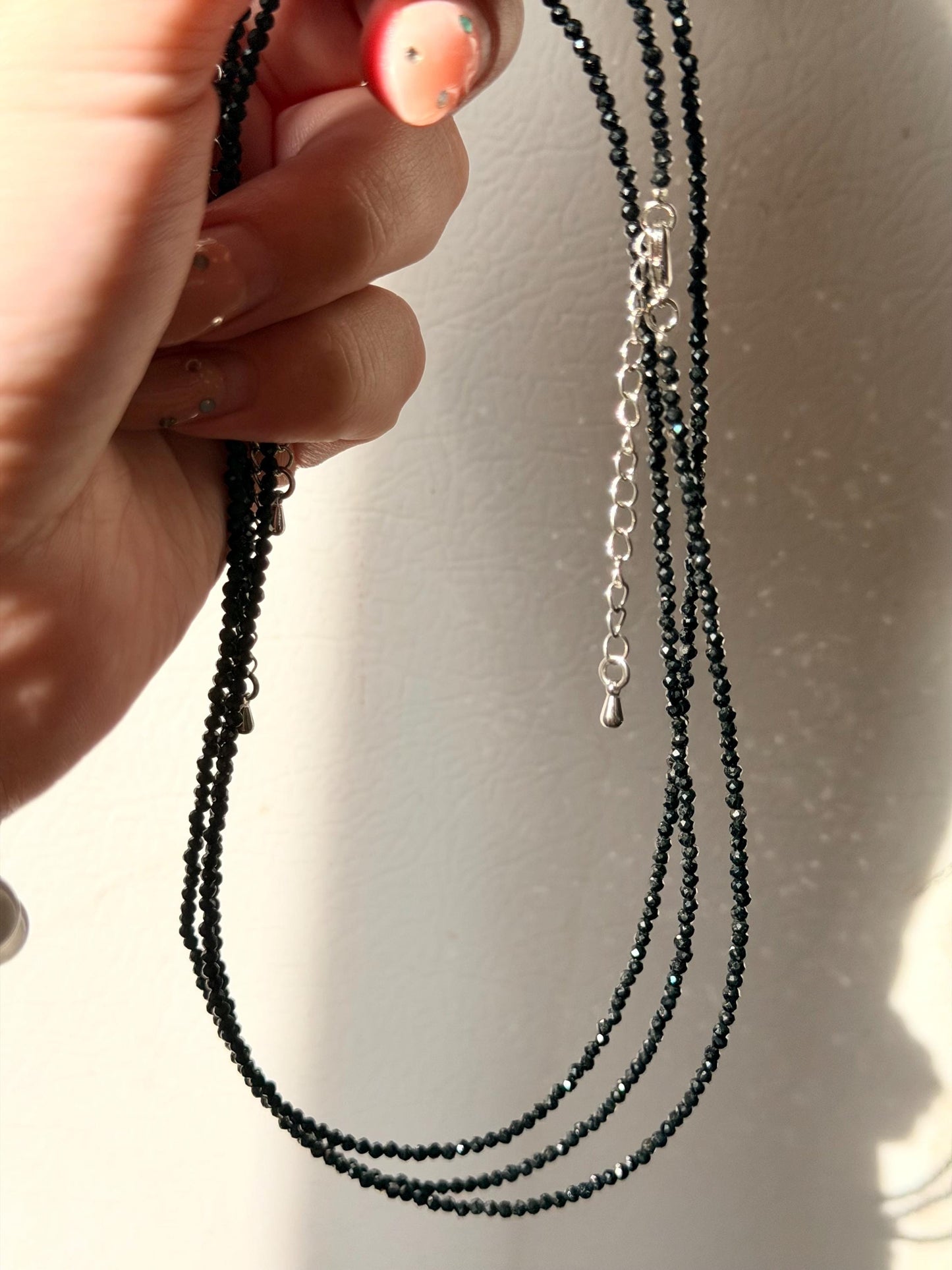 Beautiful Black Tourmaline Beaded Necklace | 3mm Tourmaline Adjustable Necklace