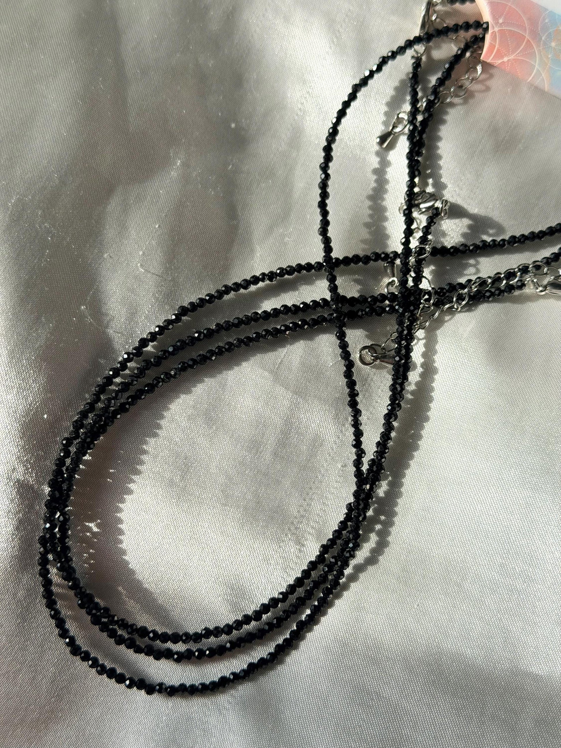 Beautiful Black Tourmaline Beaded Necklace | 3mm Tourmaline Adjustable Necklace