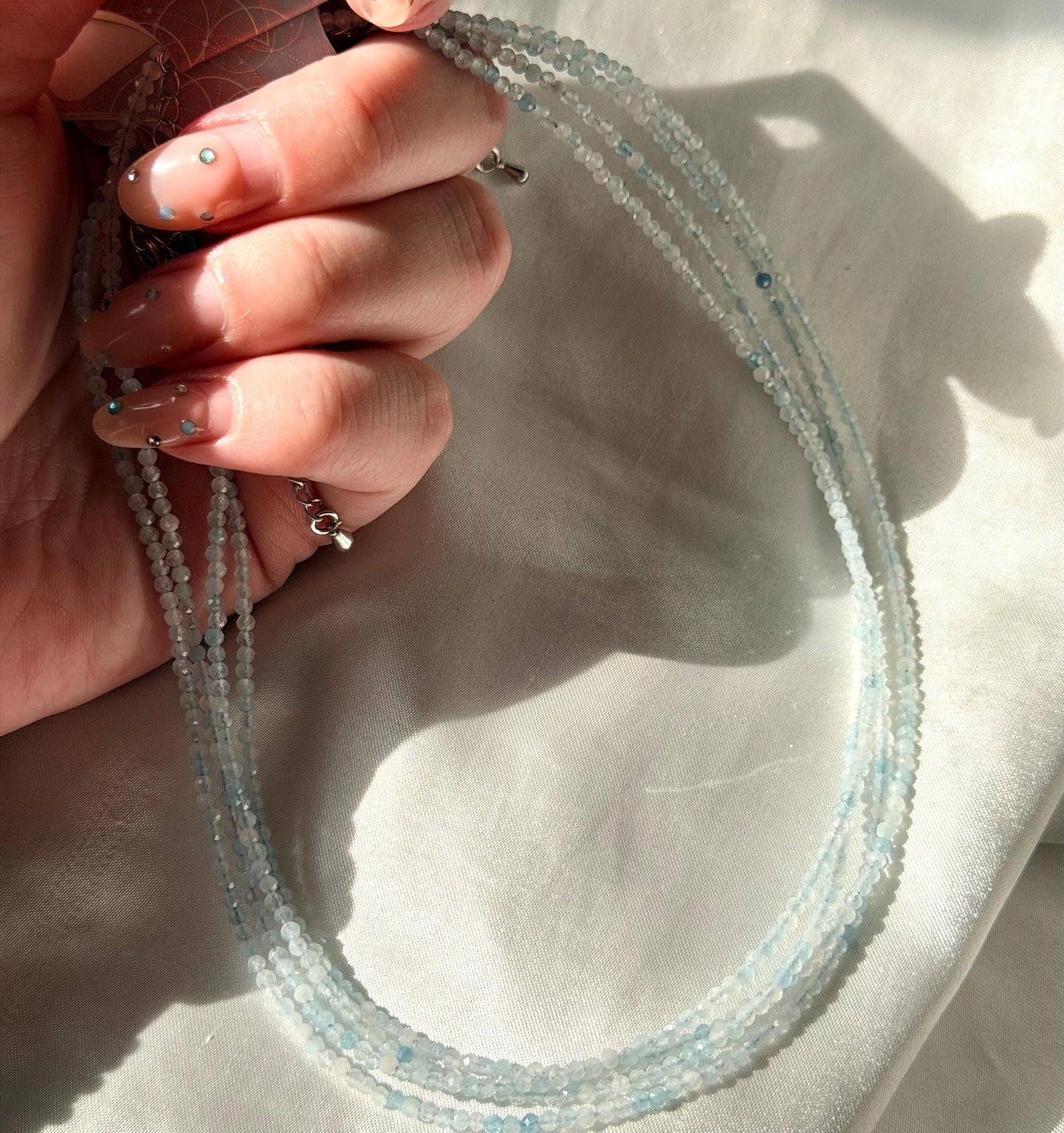 Beautiful Aquamarine Necklace | One (1) 3mm Aquamarine Beaded Necklace Adjustable