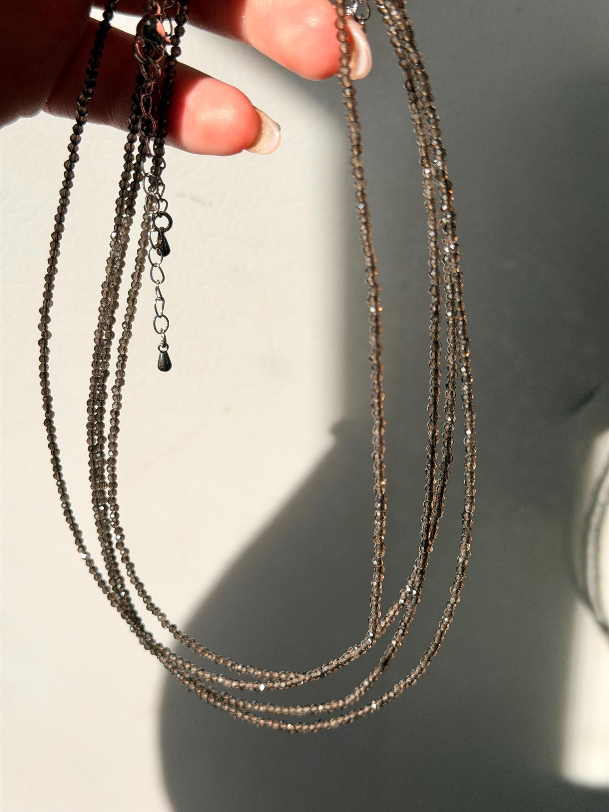 Beautiful Smoky Quartz Necklace | 3mm Smokey Quartz Beaded Necklace Adjustable