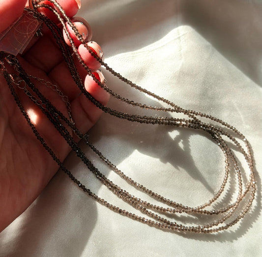 Beautiful Smoky Quartz Necklace | 3mm Smokey Quartz Beaded Necklace Adjustable