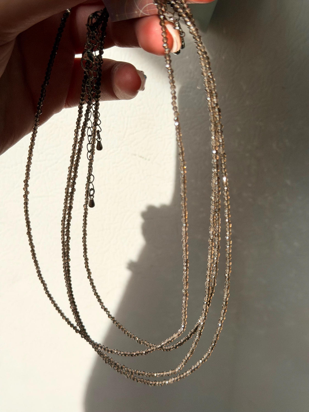 Beautiful Smoky Quartz Necklace | 3mm Smokey Quartz Beaded Necklace Adjustable