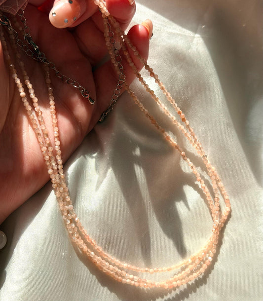 Beautiful Sunstone Necklace | 3mm Beaded Sunstone Adjustable Necklace Choker Style