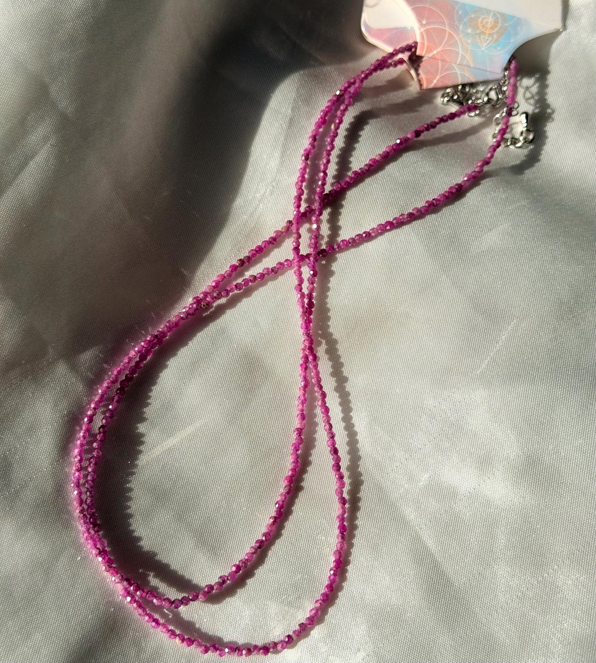 Beautiful Red Ruby Necklace | 3mm Beaded Ruby Necklace Adjustable