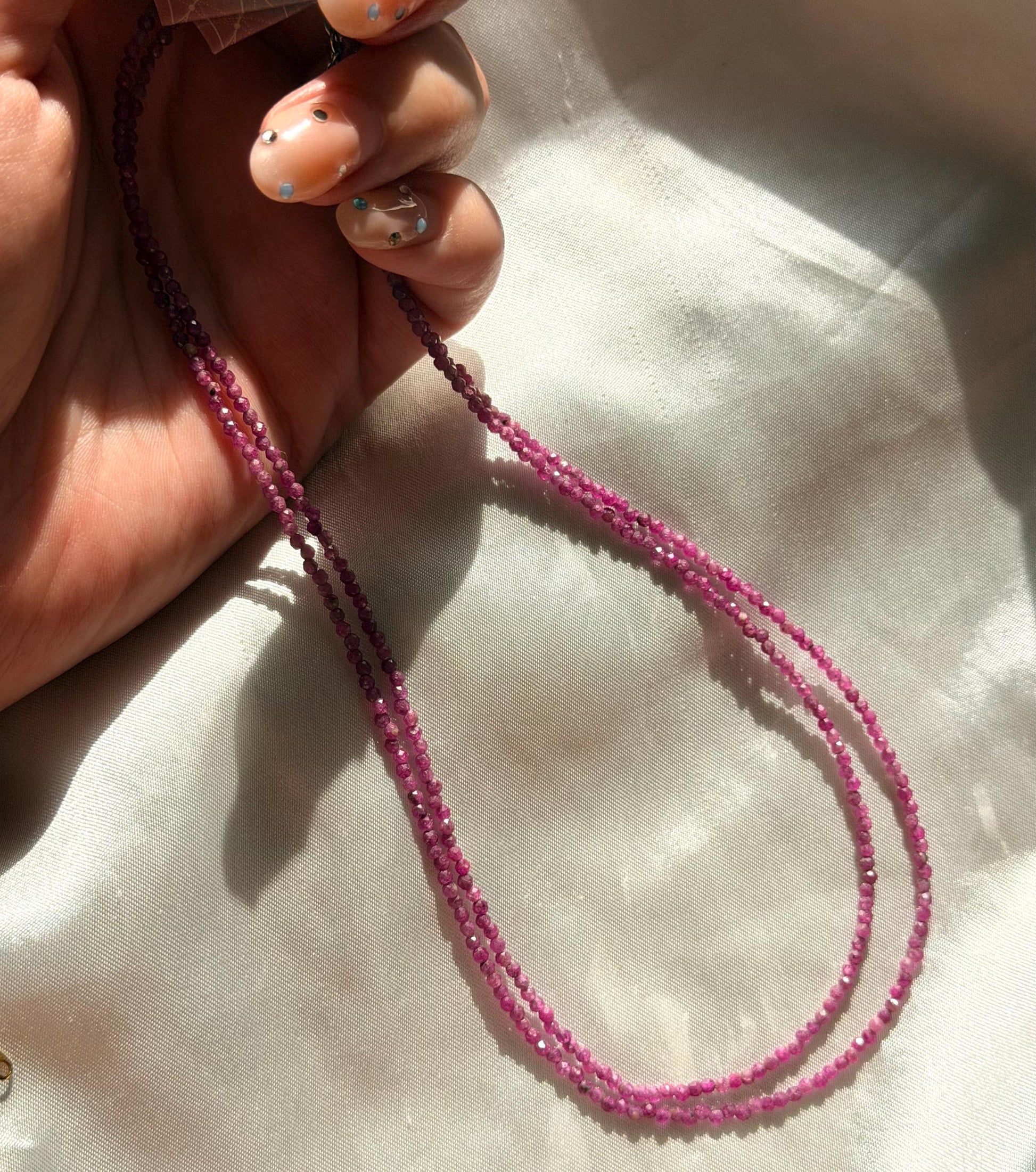 Beautiful Red Ruby Necklace | 3mm Beaded Ruby Necklace Adjustable