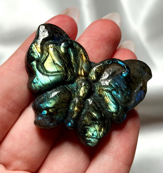 Beautiful Labradorite Butterfly Carving | Yellow Flash Labradorite Butterfly | Crystal Carvings