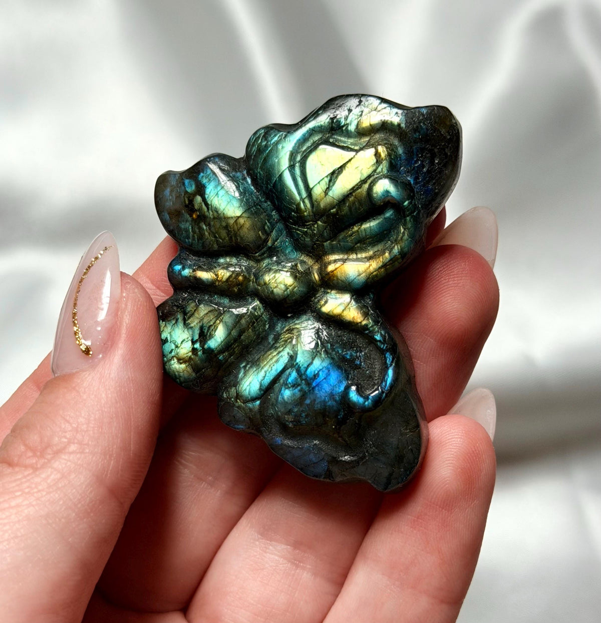 Beautiful Labradorite Butterfly Carving | Yellow Flash Labradorite Butterfly | Crystal Carvings