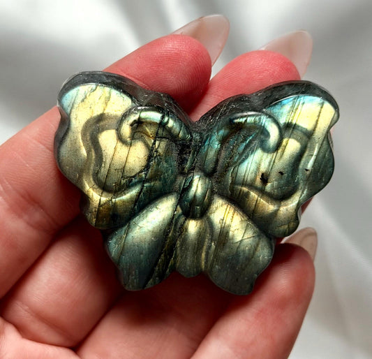 Beautiful Labradorite Butterfly Carving | Yellow Flash Labradorite Butterfly | Crystal Carvings