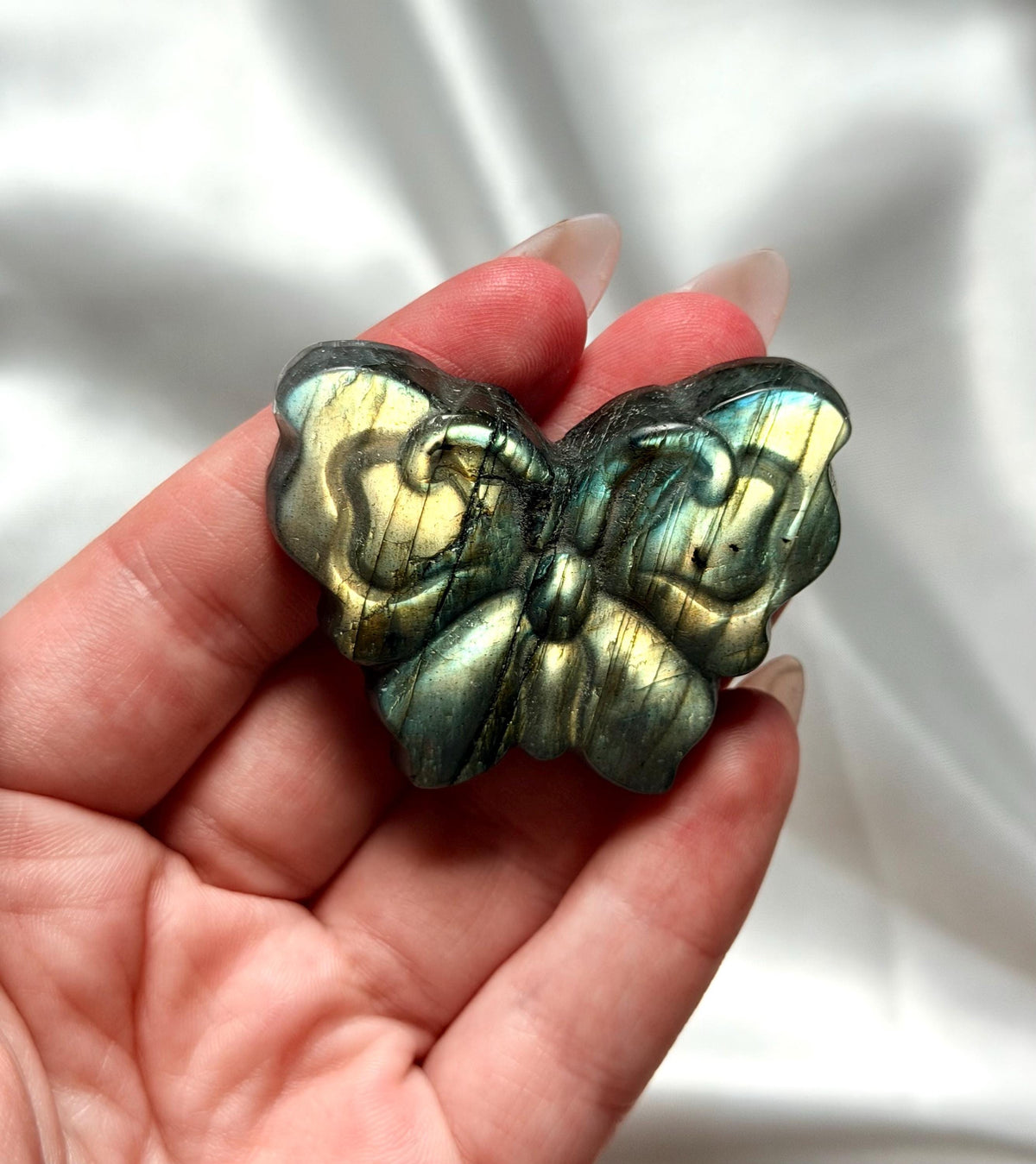 Beautiful Labradorite Butterfly Carving | Yellow Flash Labradorite Butterfly | Crystal Carvings