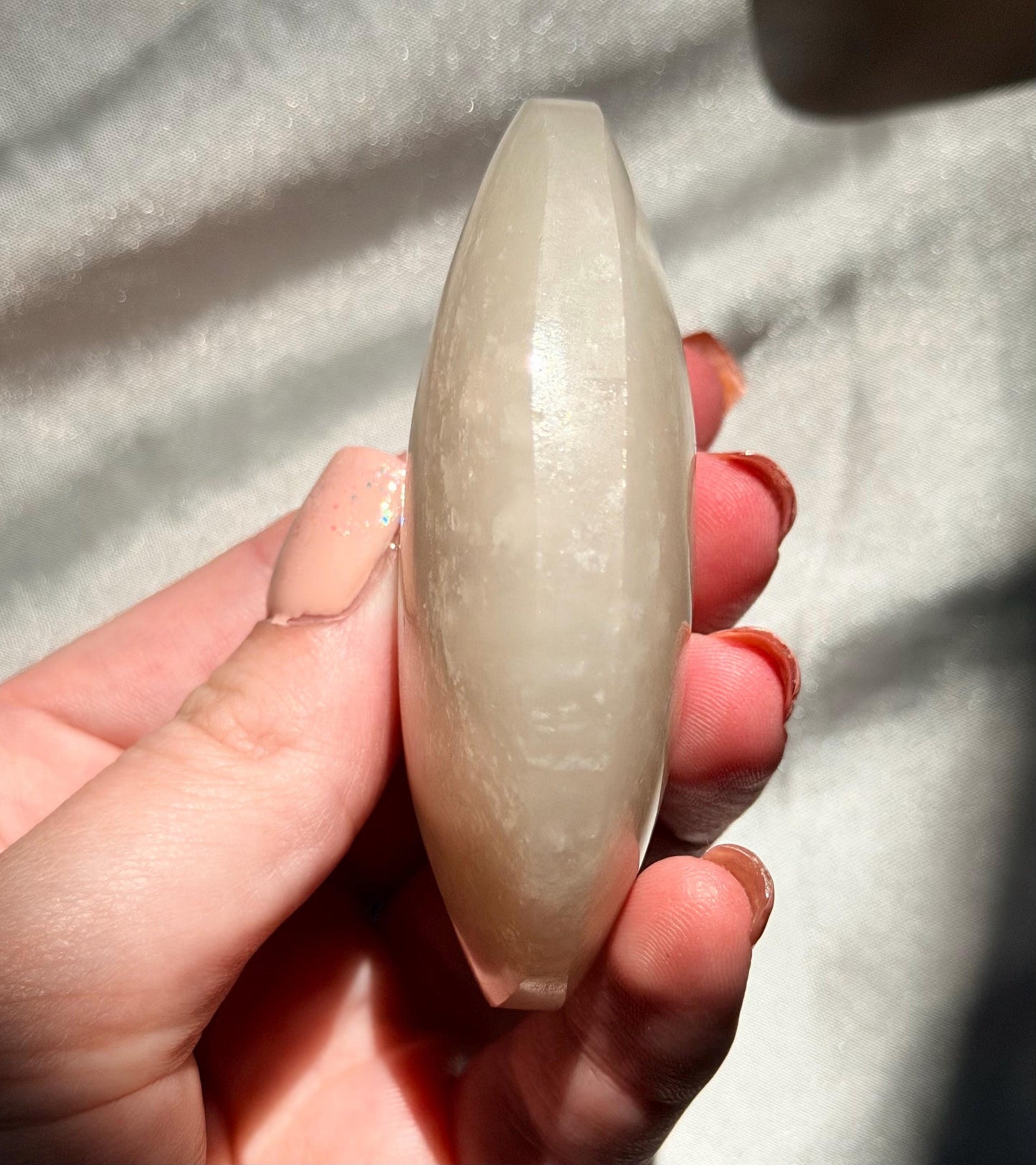 Stunning Moonstone Palm Stone with Blue Flash | Flashy White Moonstone Worry Stone
