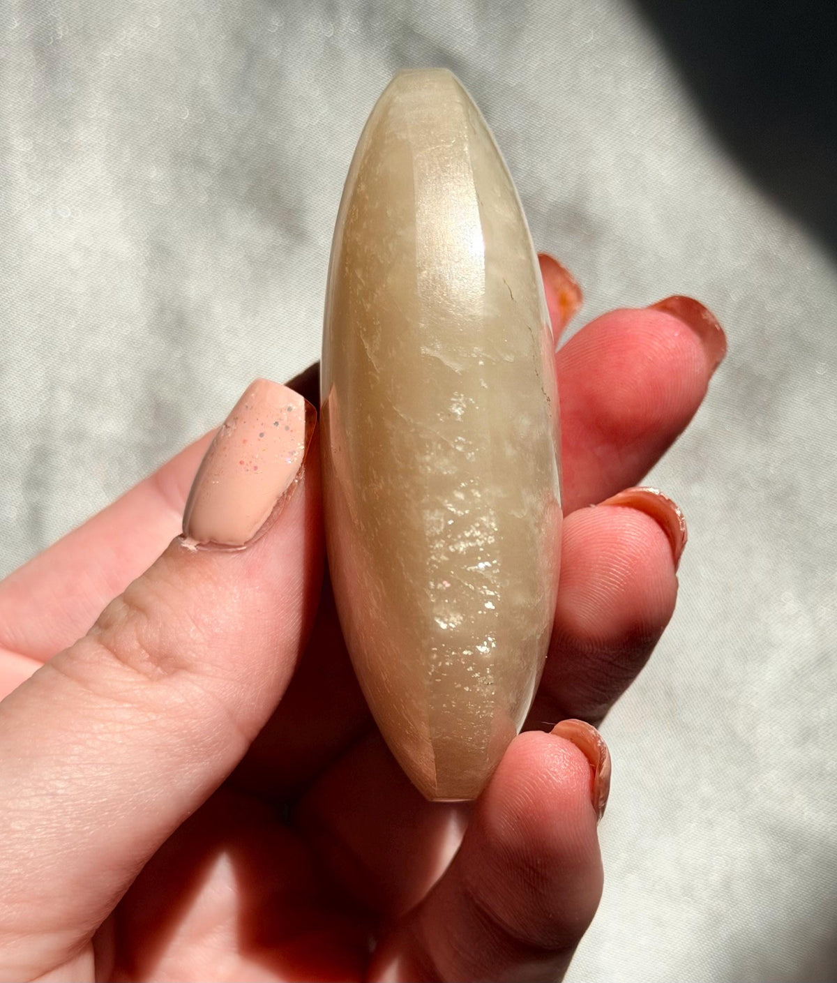 Stunning Moonstone Palm Stone with Blue Flash | Flashy White Moonstone Worry Stone