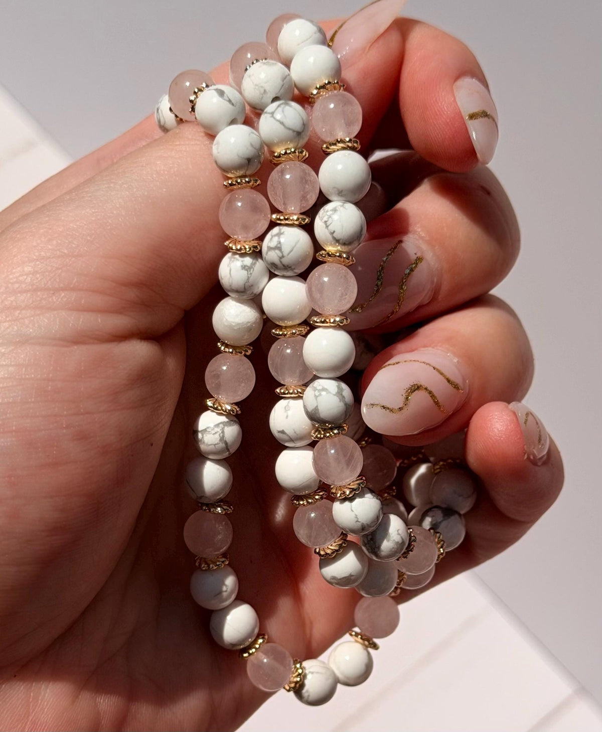 Howlite & Rose Quart Bracelet | 6mm Howlite and Rose Quartz Bracelet | Howlite Bracelet