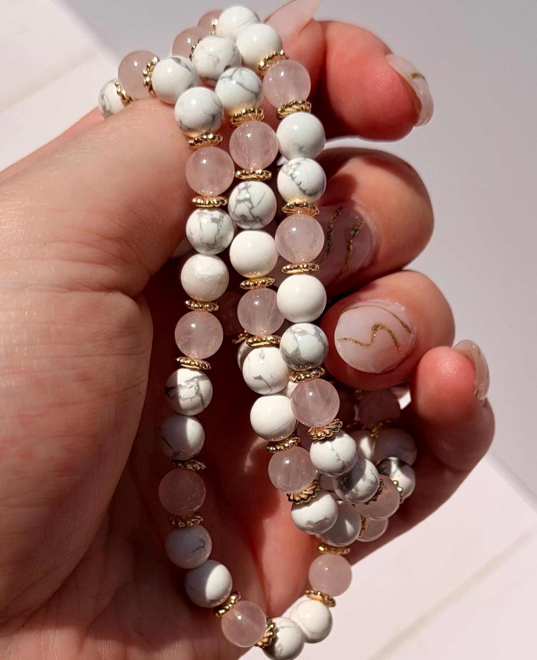 Howlite & Rose Quart Bracelet | 6mm Howlite and Rose Quartz Bracelet | Howlite Bracelet