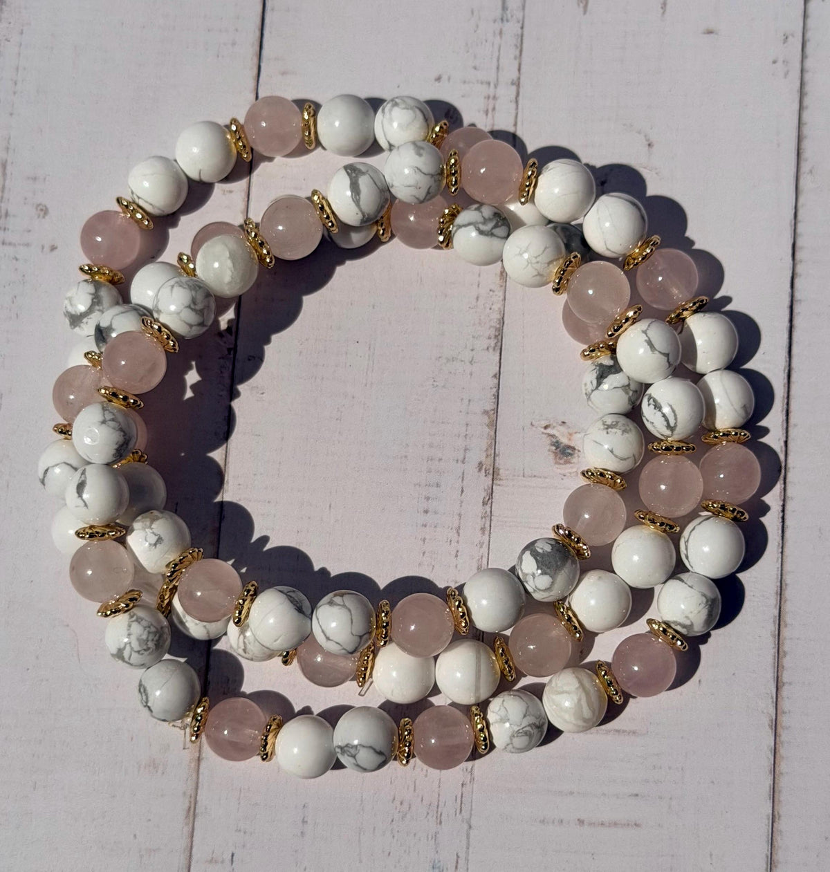 Howlite & Rose Quart Bracelet | 6mm Howlite and Rose Quartz Bracelet | Howlite Bracelet