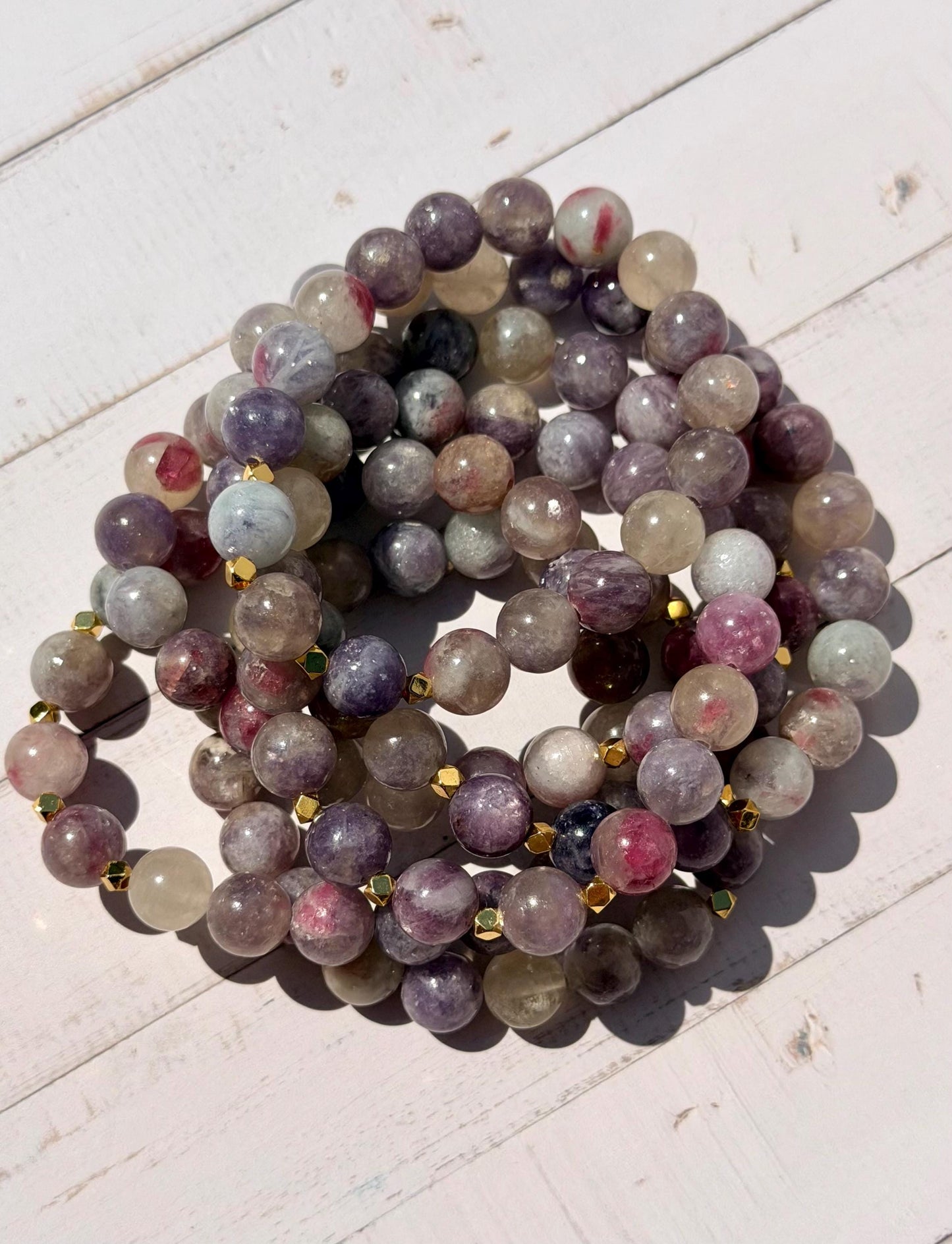 Lepidolite and Pink Tourmaline Bracelet | Lepidolite Bracelet with Gold Filled Accent Beads | Gemstone Bracelet